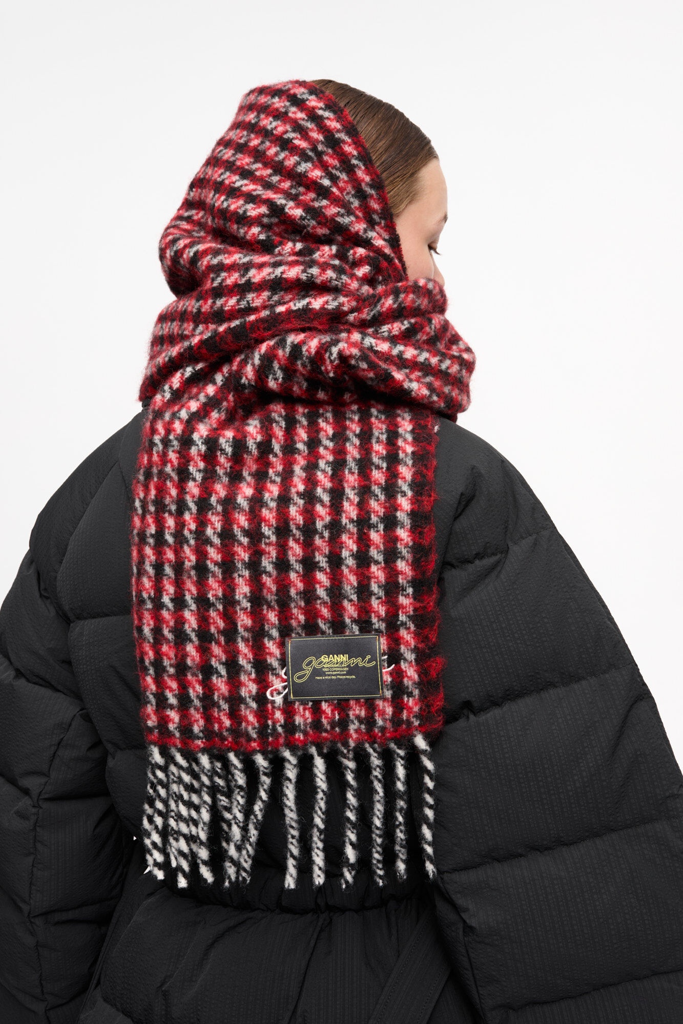 RED CHECK FRINGED SCARF - 4