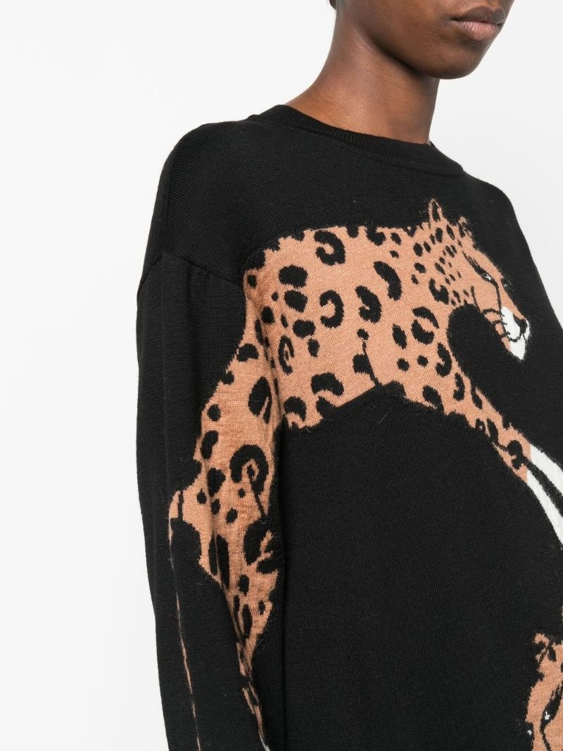 leopard-print knitted jumper dress - 5