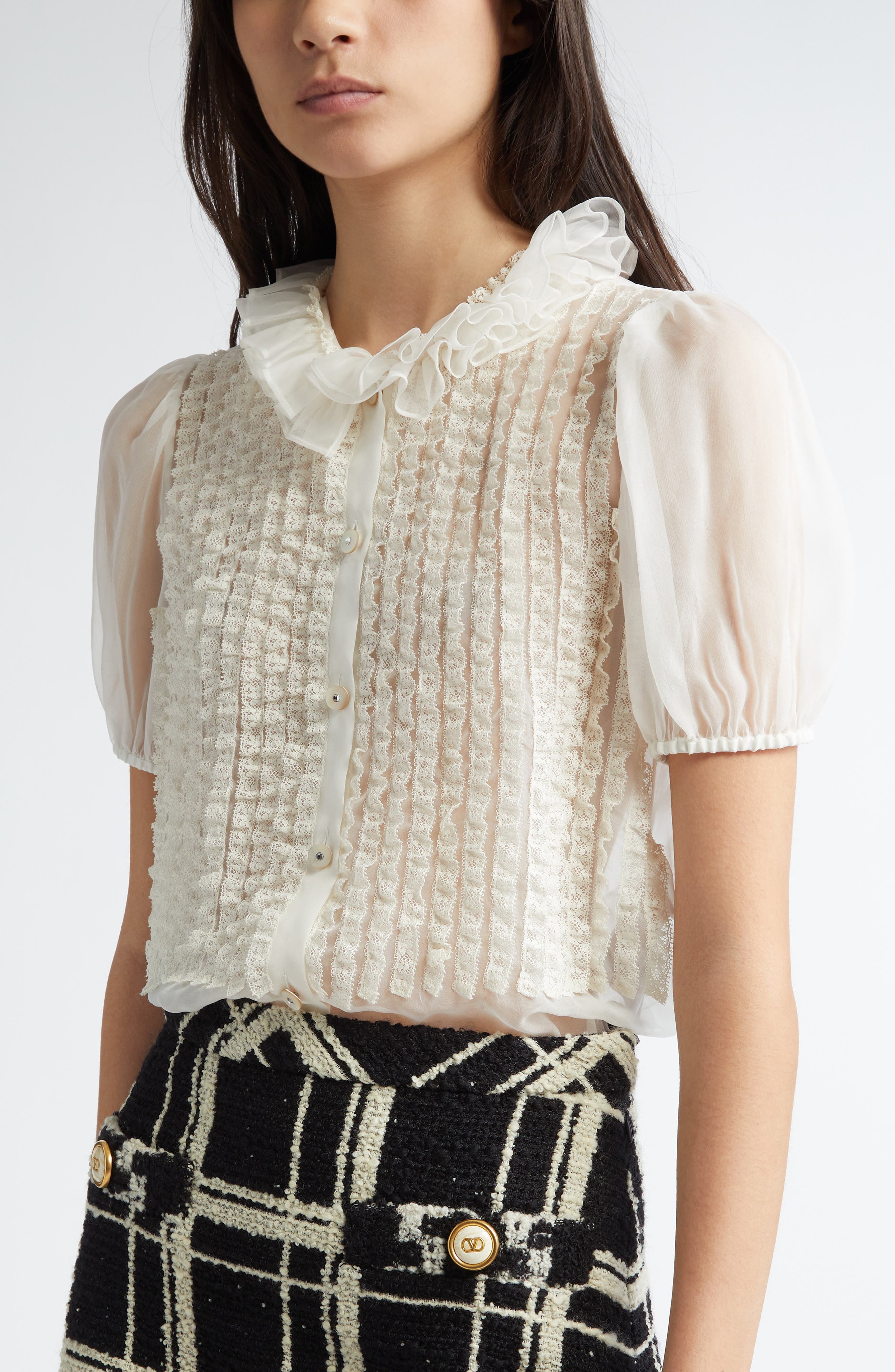 Valentino Garavani Ruffle Silk Chiffon Top in Ivory at Nordstrom - 5