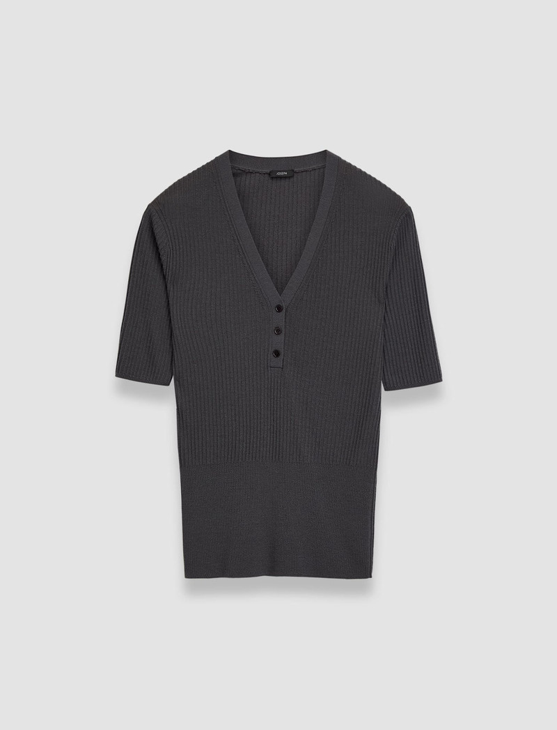 Merino Rib V Neck Top 1