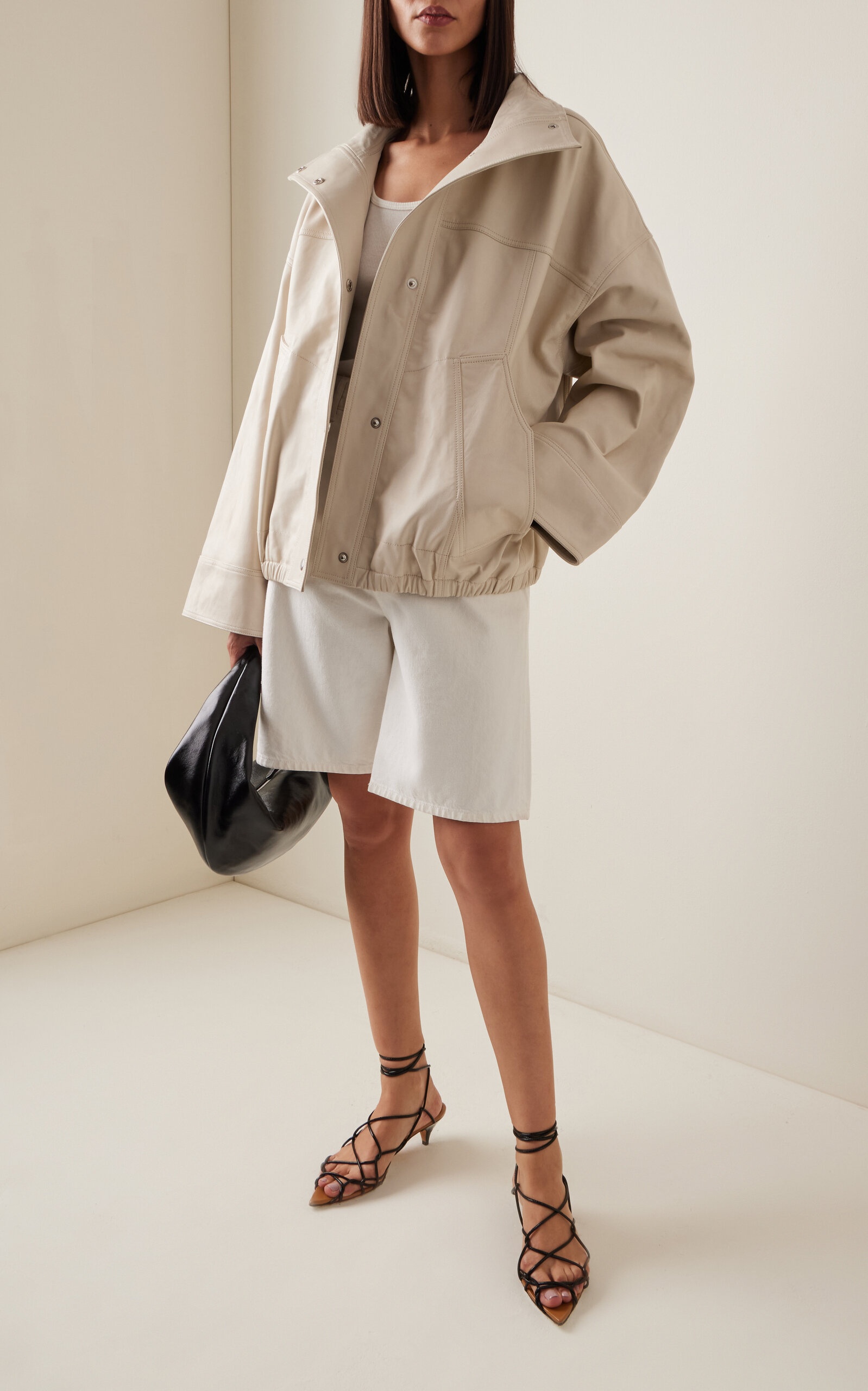 Leather Bomber Jacket ivory - 2