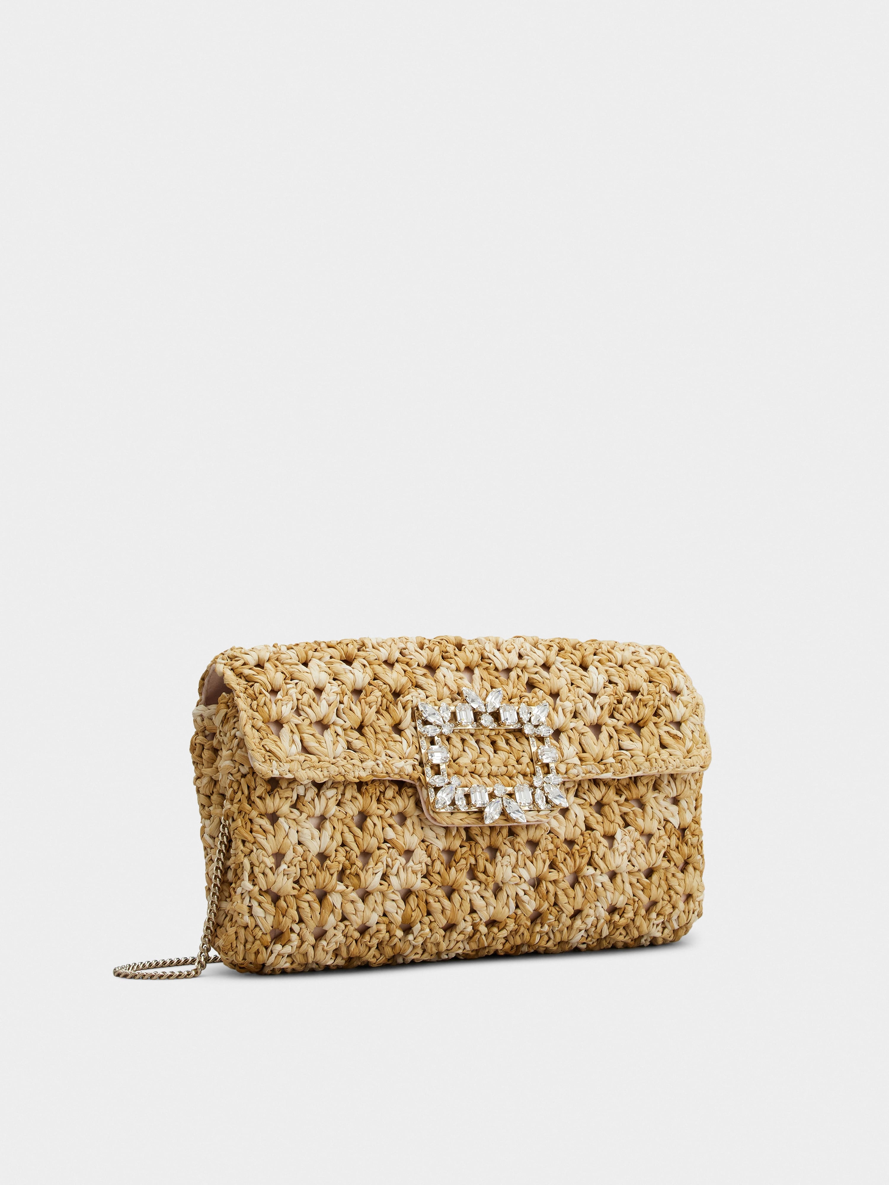 Broche Vivier Buckle Crochet Clutch in Raffia - 3