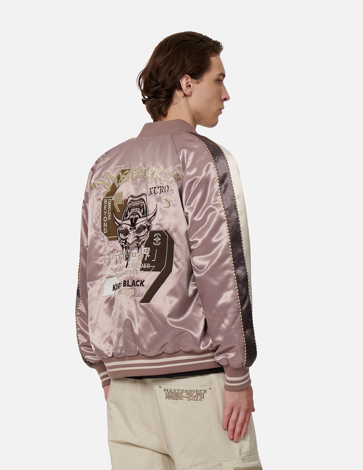 Hannya Embroidery Panelling Padded Souvenir Jacket - 7