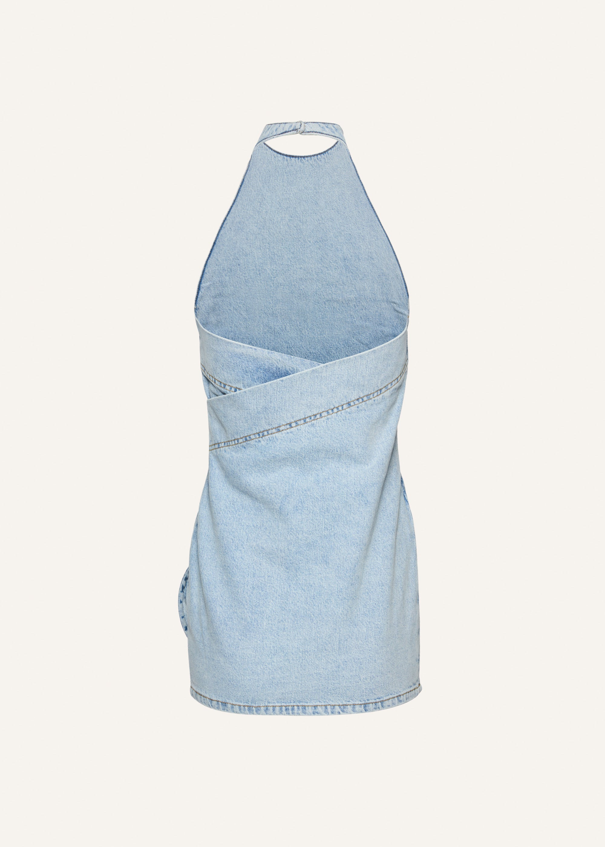Flower applique halter dress in light blue - 2