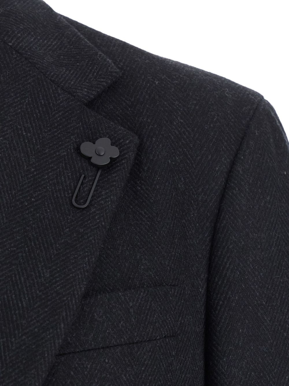 herringbone flower-embellished coat - 3