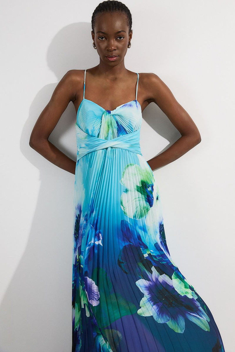 Ombre Floral Soft Pleated Woven Strappy Maxi Dress 1