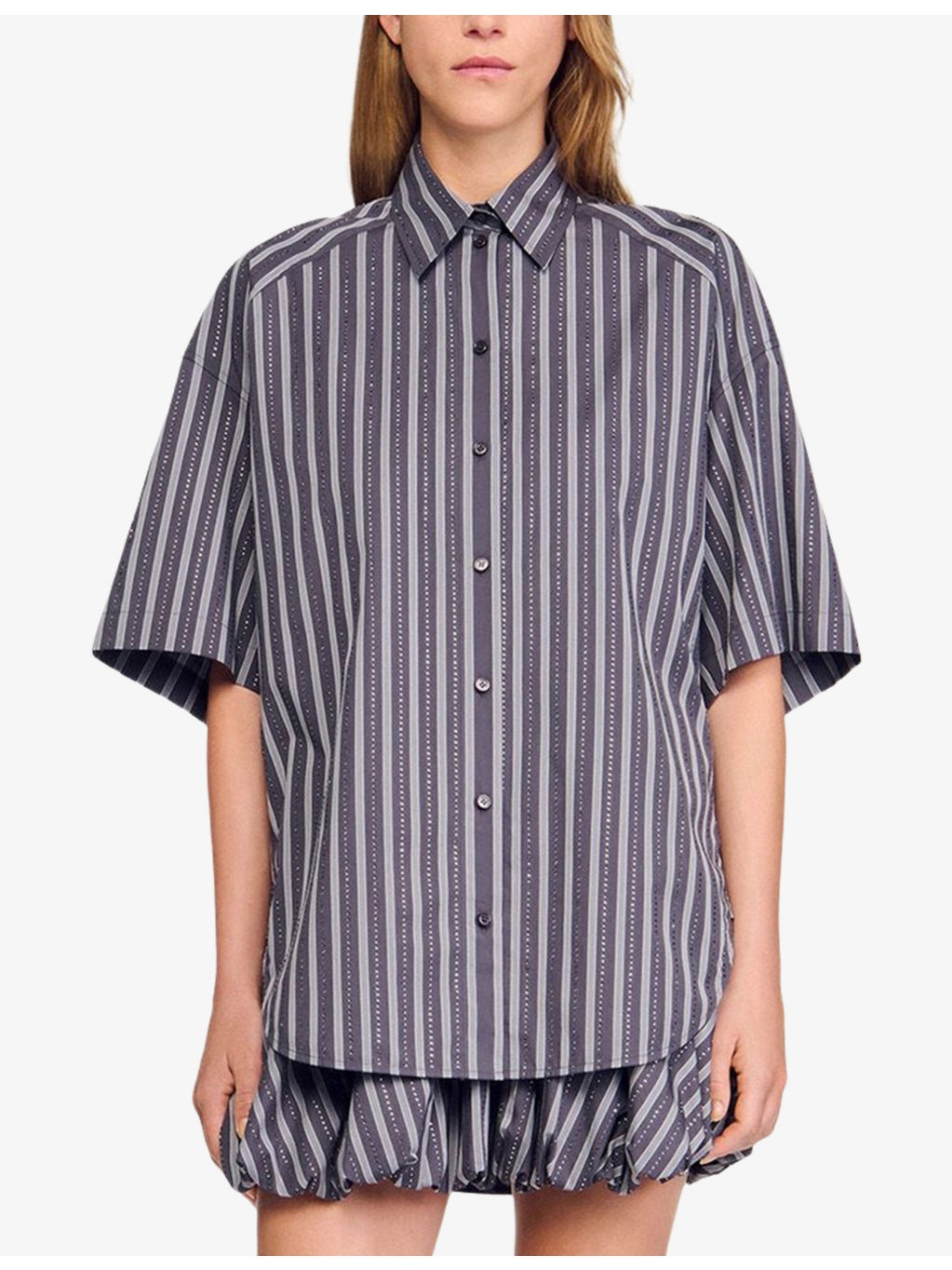 Striped Rhinestone-Embellished Cotton Shirt - 3