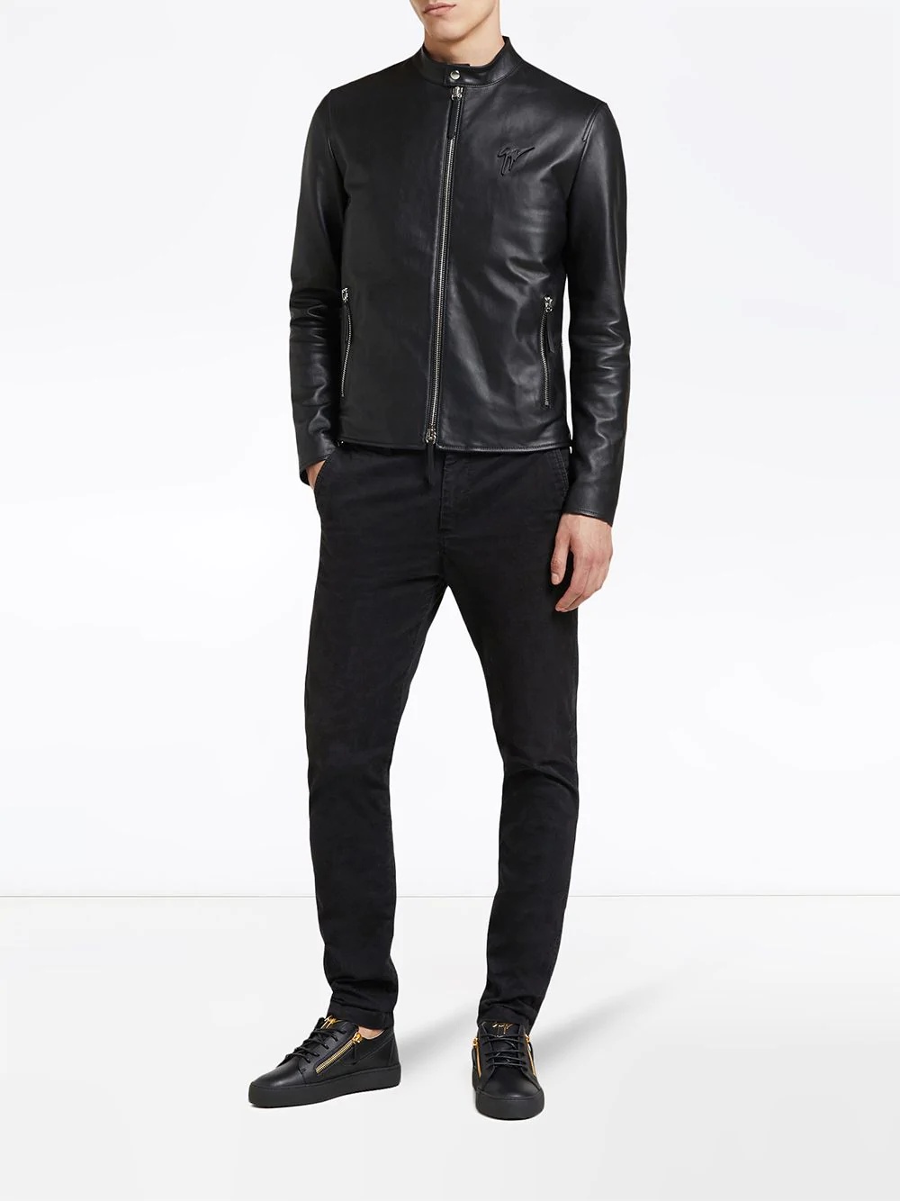 zip-front leather jacket - 2