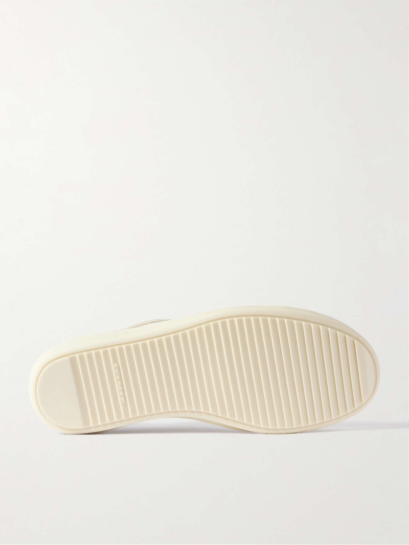 Rick Owens DRKSHDW Megacrust Suede-Trimmed Distressed Coated-Denim Sneakers outlook