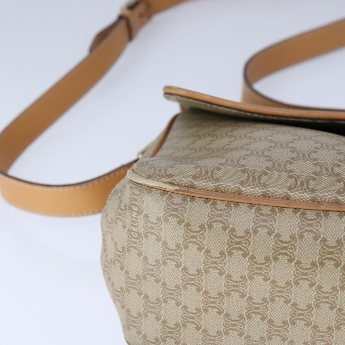 CELINE Macadam Canvas Shoulder Bag Pvc Leather Beige - 8