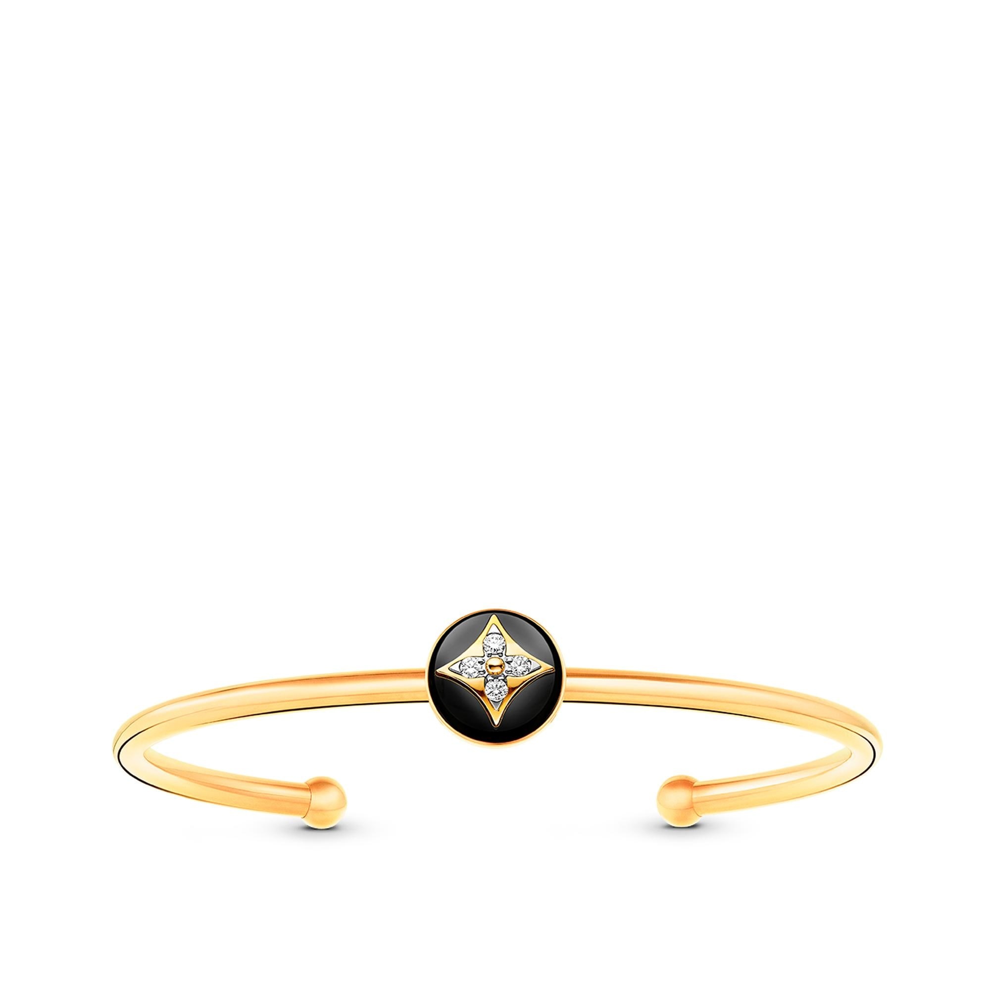 B Blossom Open Bangle, Yellow Gold, White Gold, Onyx And Diamonds - 1