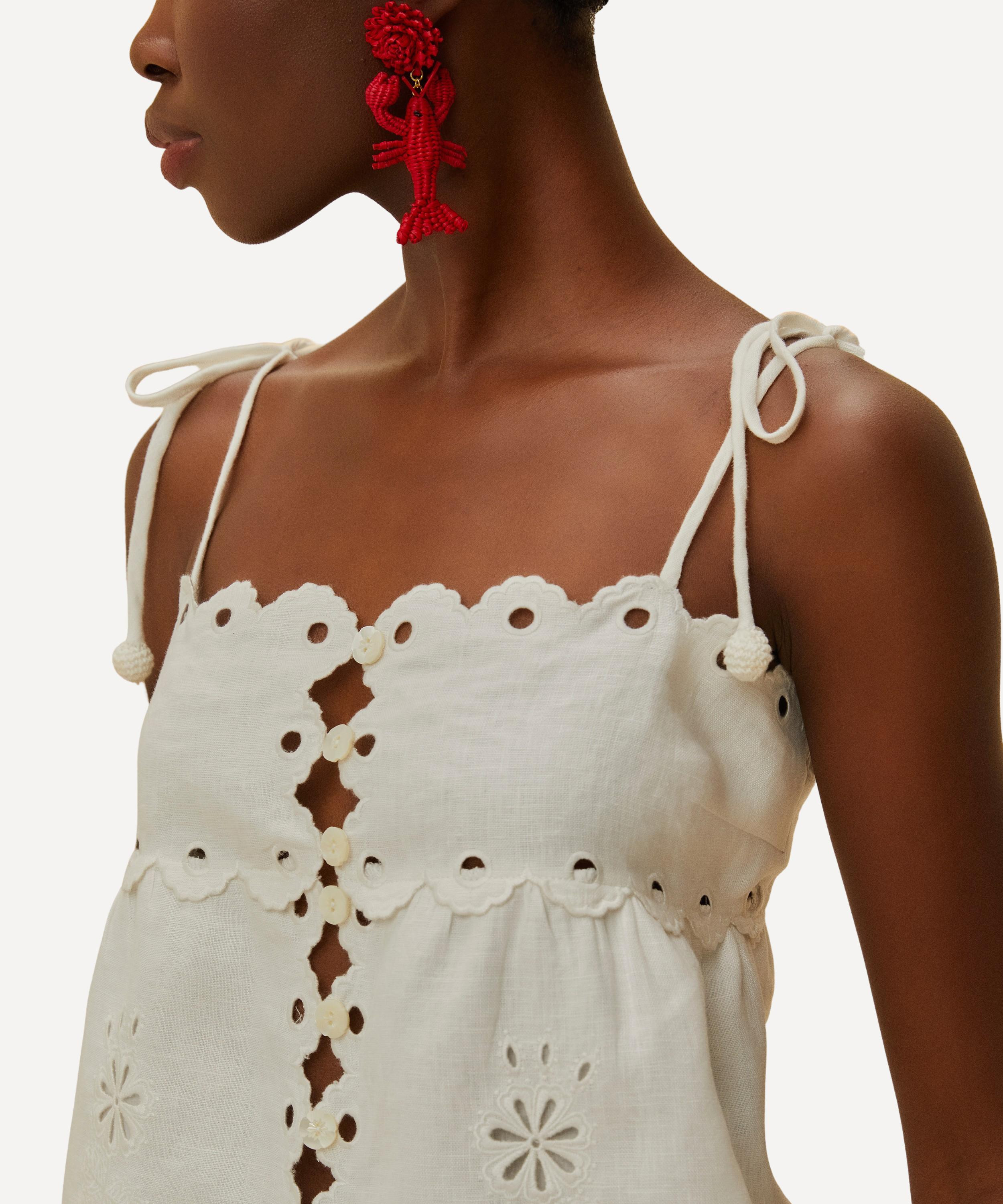 Off-White Flowers Richelieu Linen Sleeveless Blouse - 4
