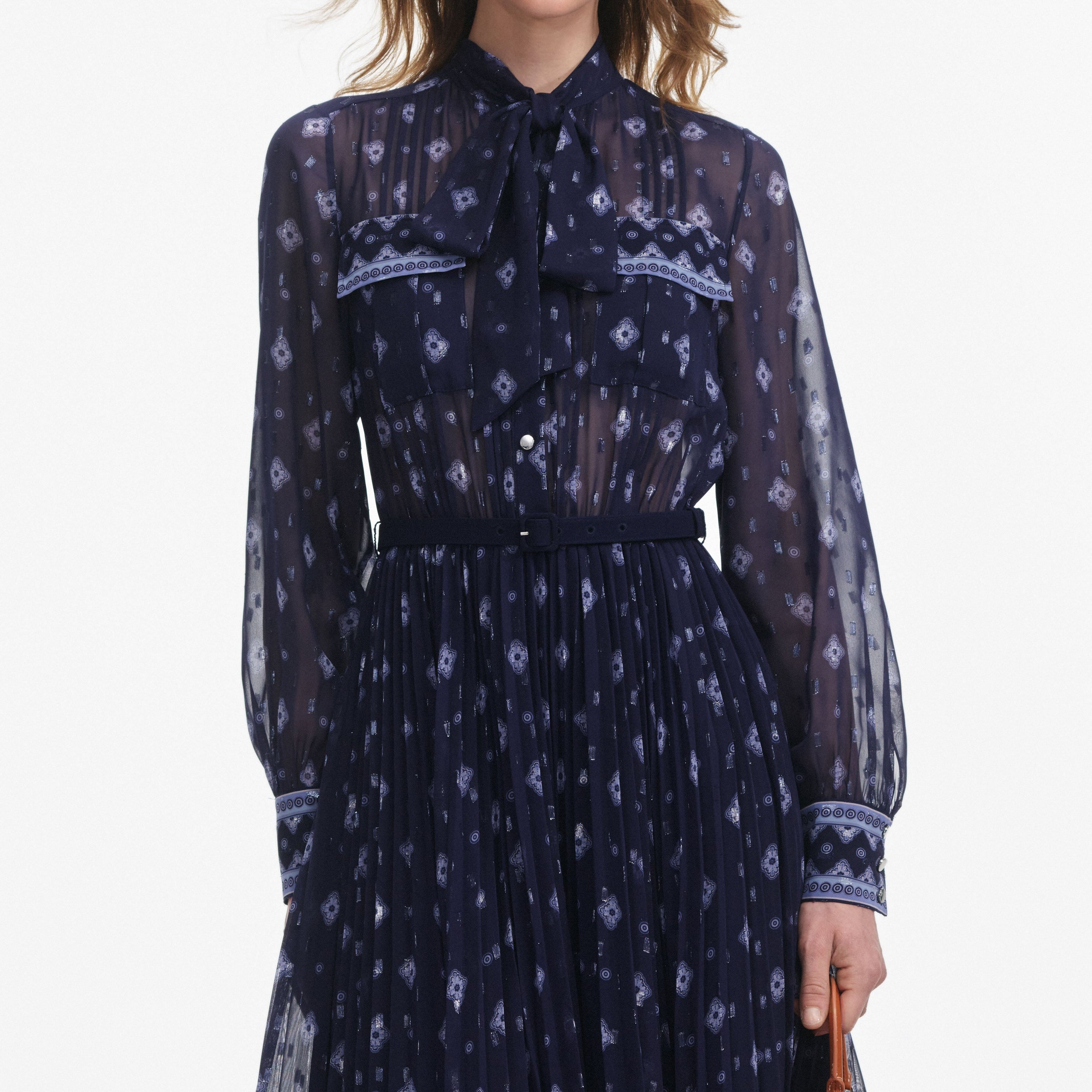 Navy Printed Chiffon Midi Dress - 4