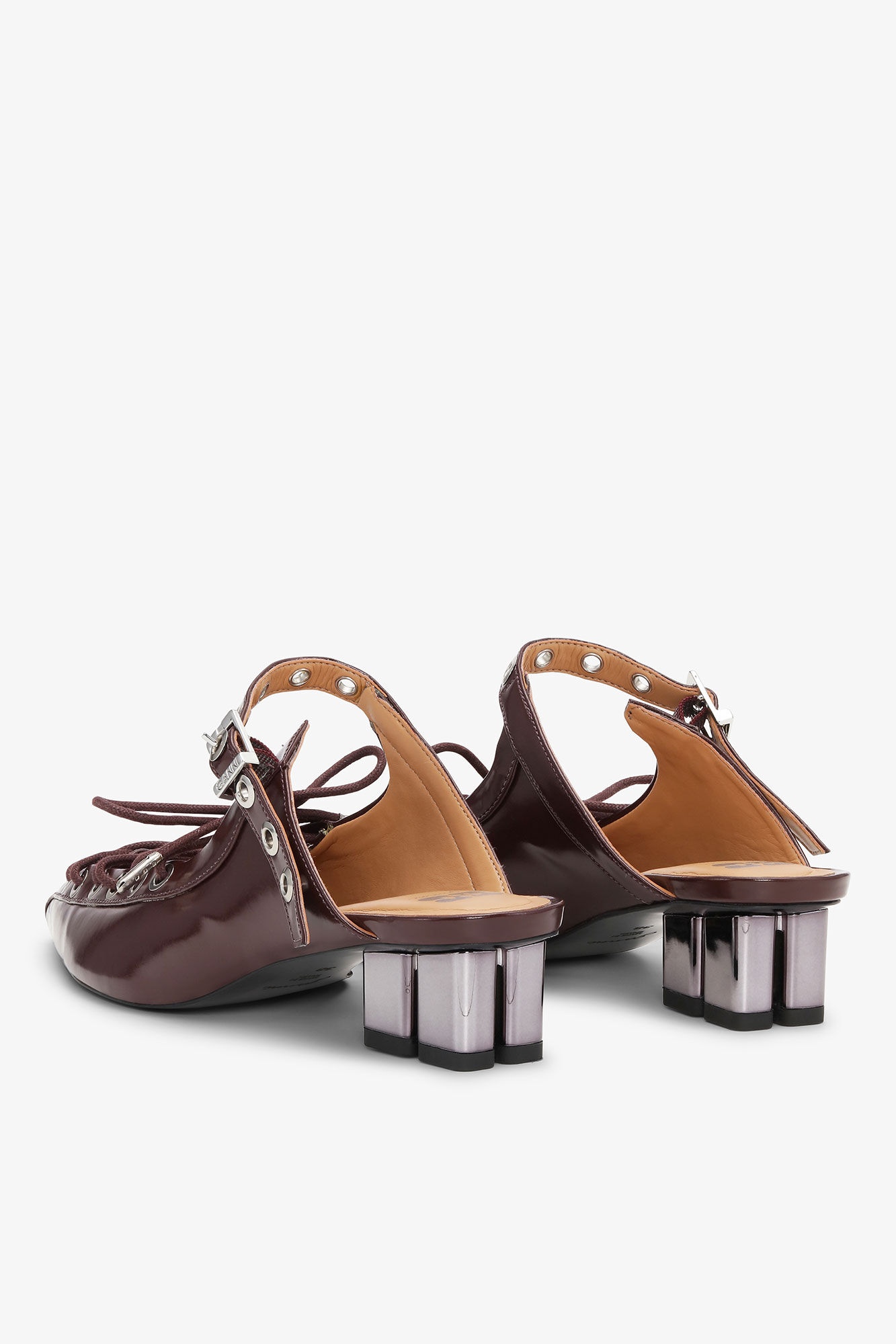 BROWN LACE-UP OLEATEX MULES - 3