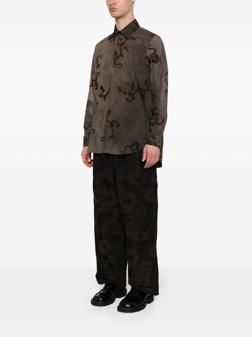 dragon-print long-sleeved shirt - 3