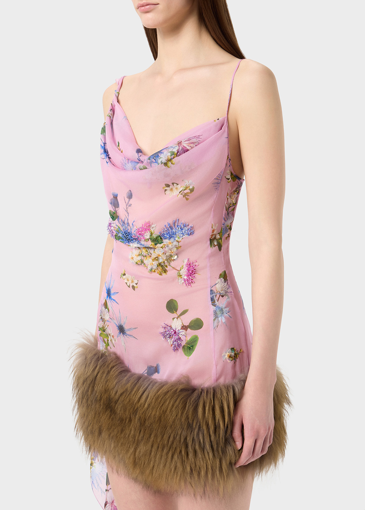 CHIFFON DRESS WITH FUR LINING - 5