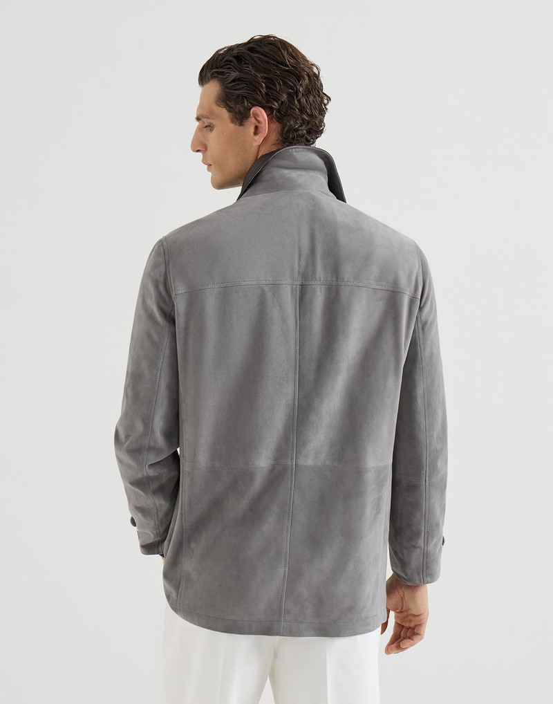 Suede outerwear jacket with hook fastening 3