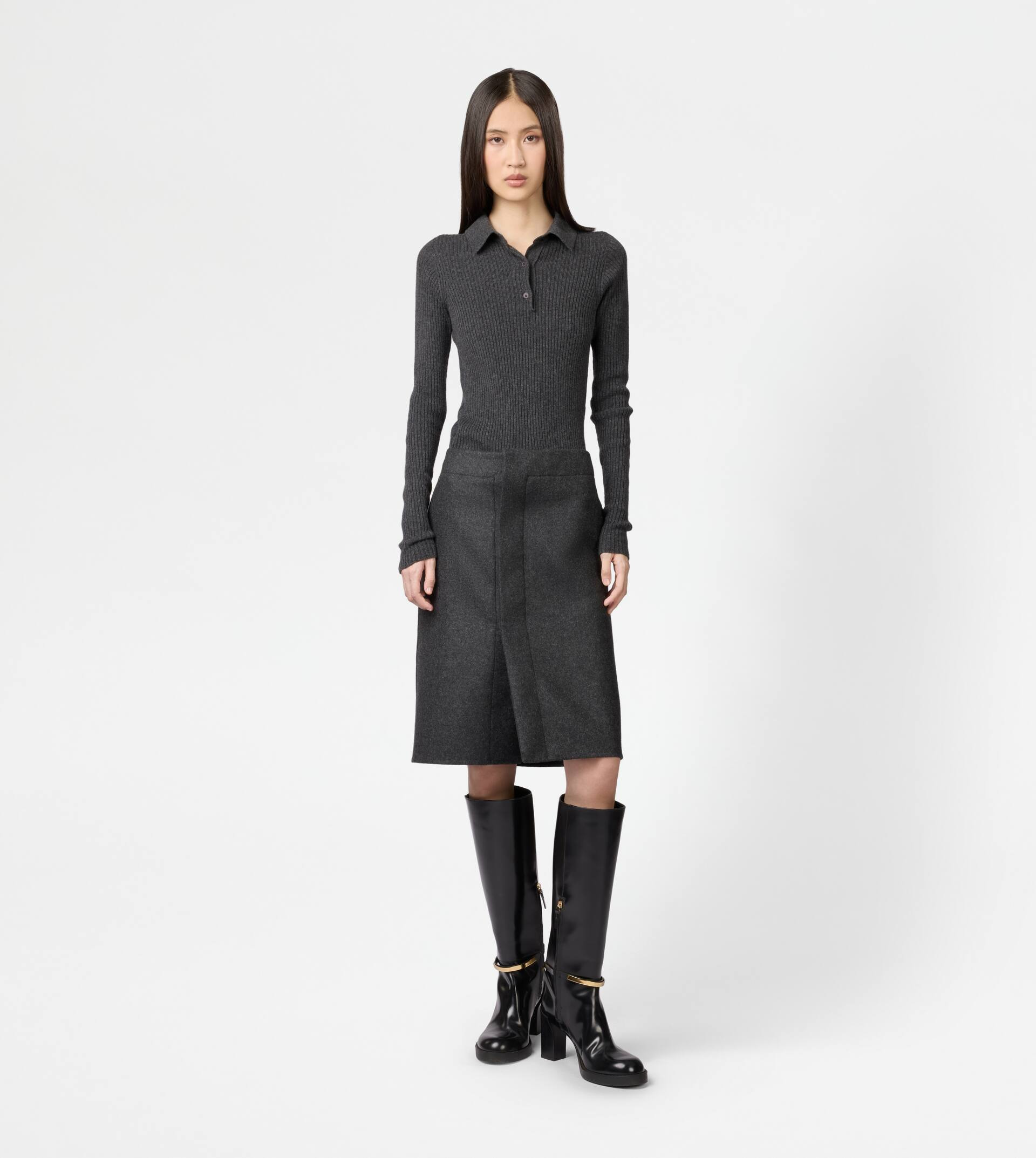 SKIRT IN DOUBLE CASHMERE - GREY - 2