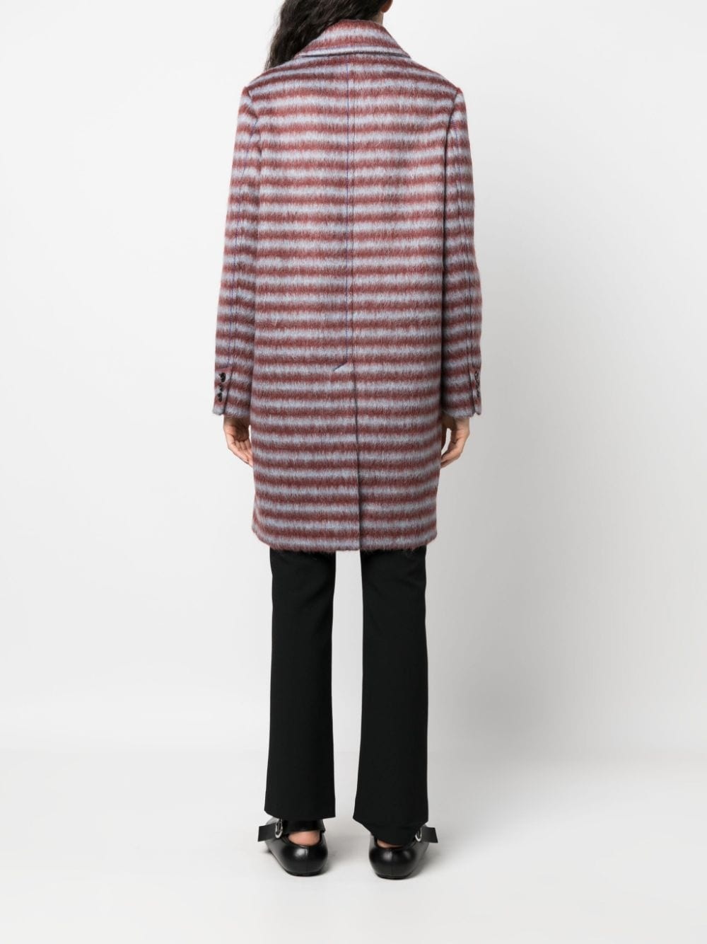 brushed striped single-breasted coat - 4