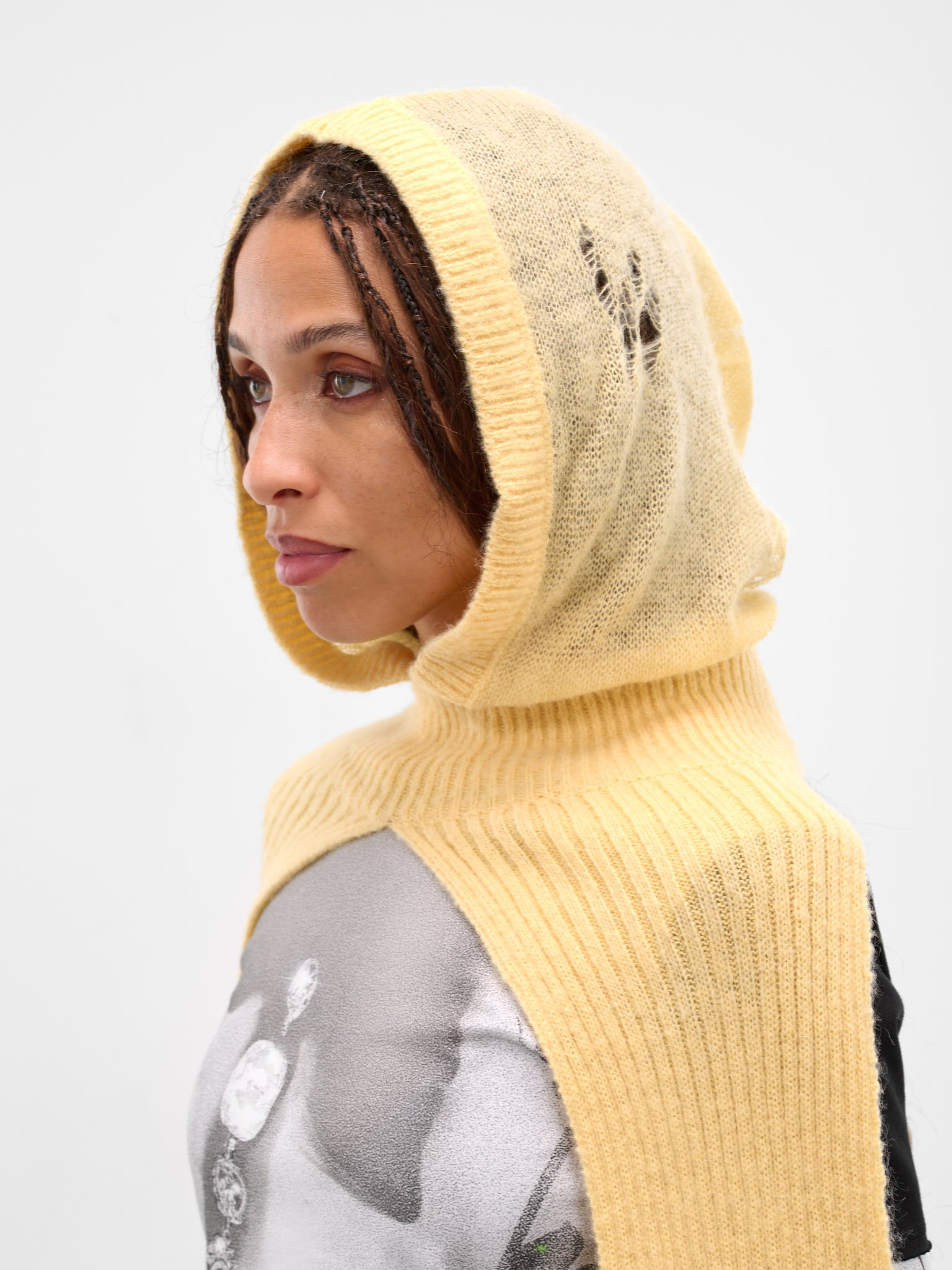 Yellow Knit Hooded Scarf - 2
