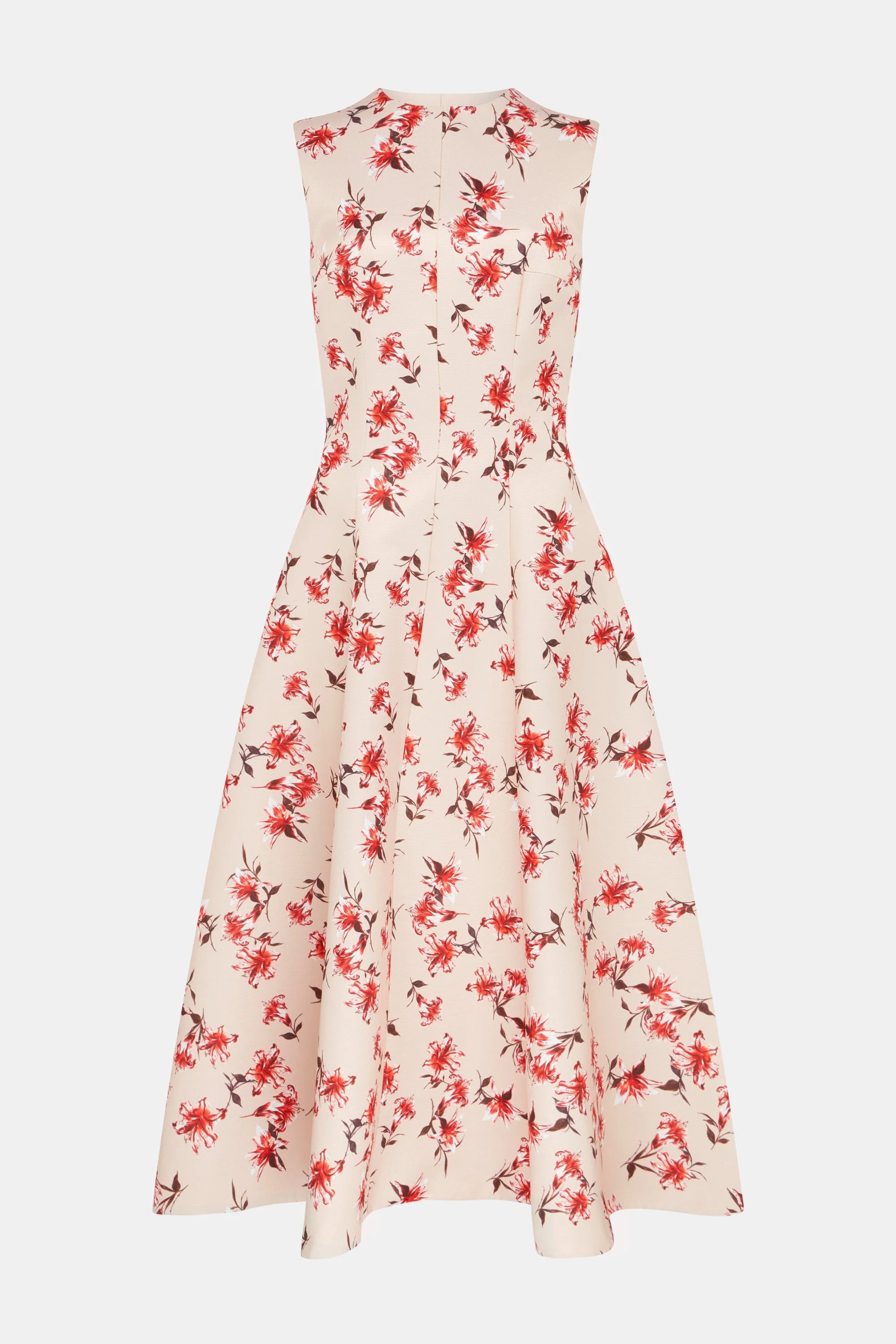 Mara Dress In Red Summer Lillies On Pink Taffeta Faille - 1