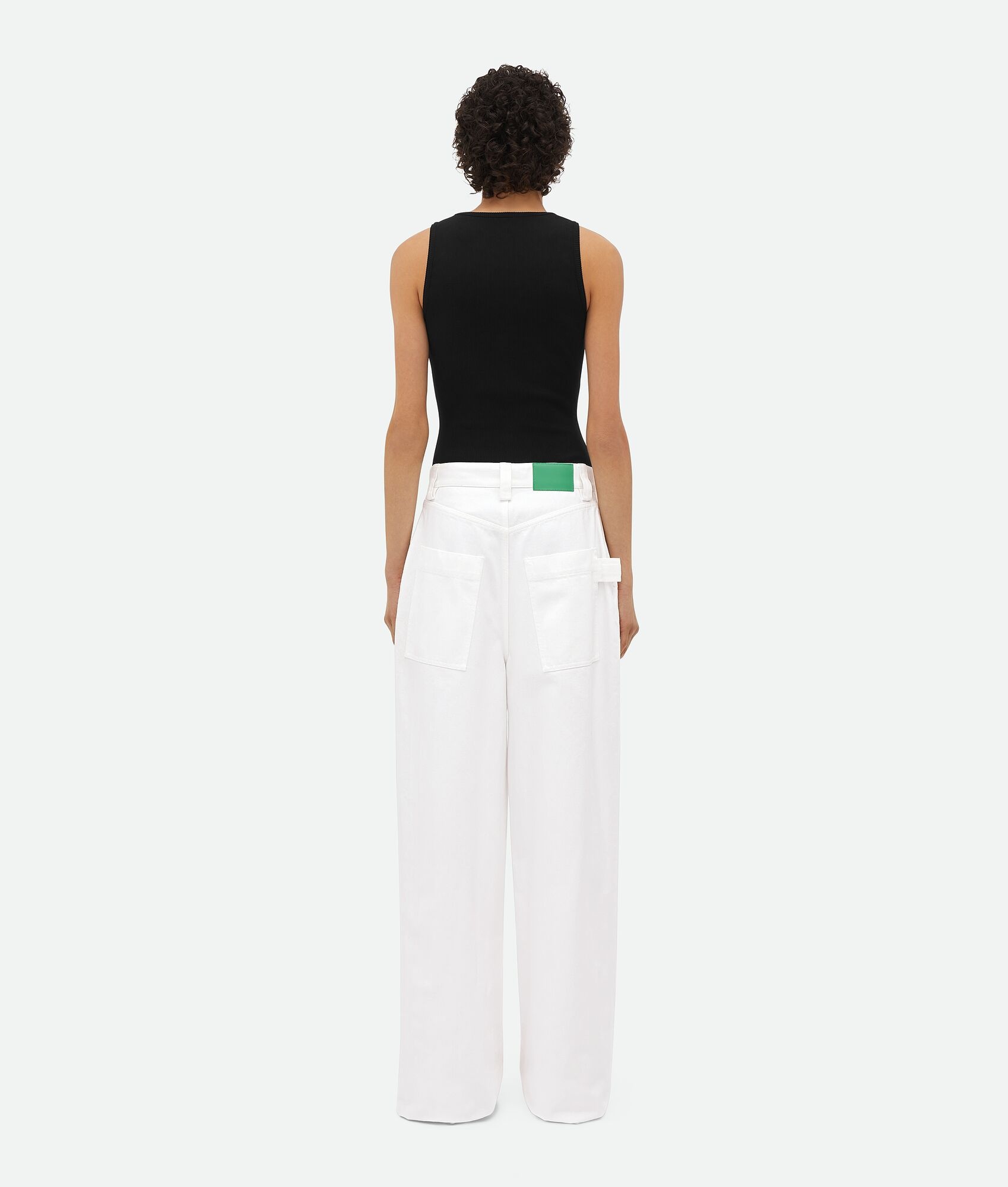 White Pleated Denim Trousers - 3