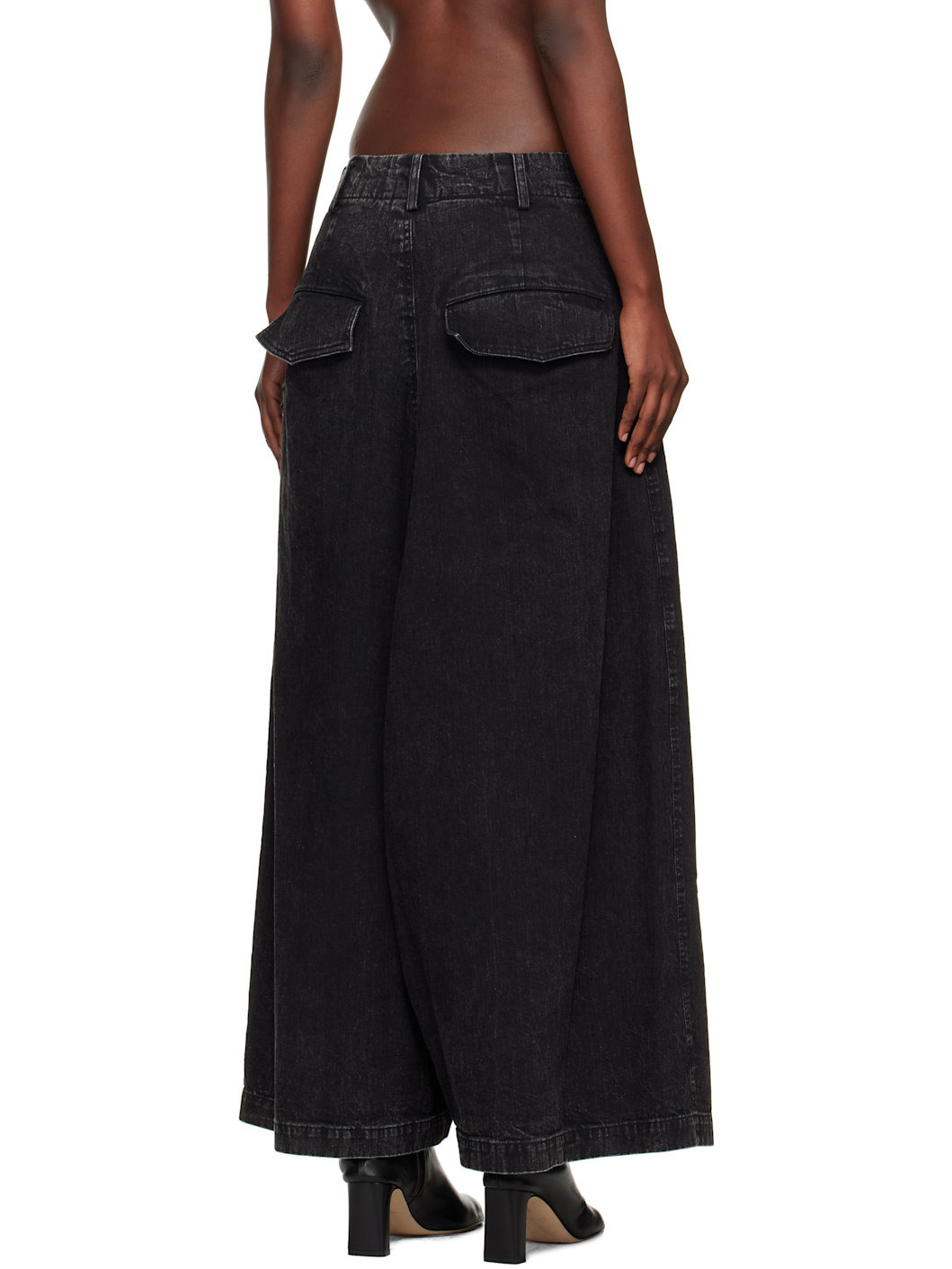 Black Backside Flared Wide Jeans - 3