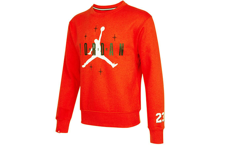 Men's Air Jordan Logo Alphabet Printing Fleece Lined Round Neck Pullover Red DO9153-673 - 2