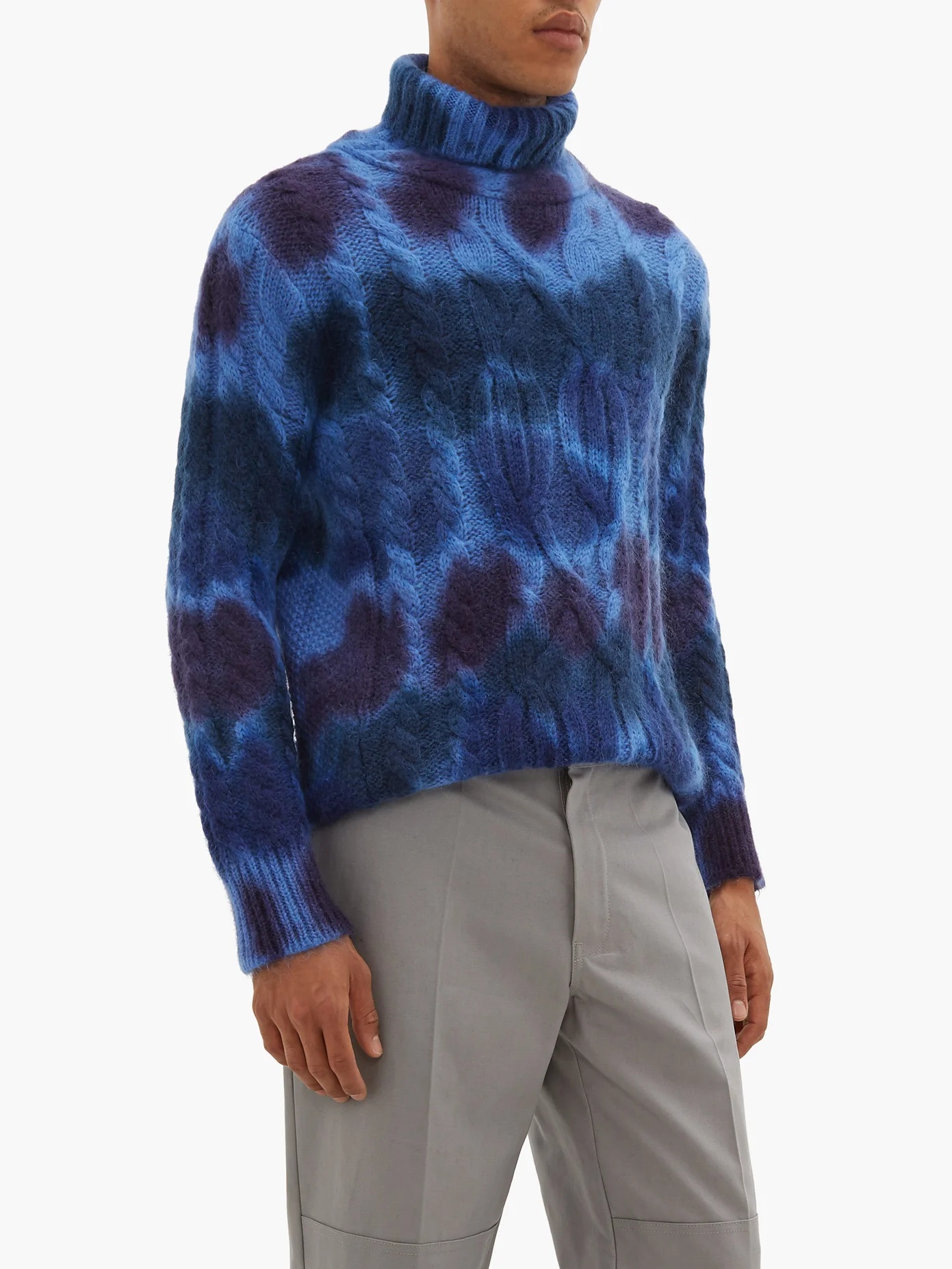 Roll-neck tie-dye mohair-blend cable knit sweater - 6