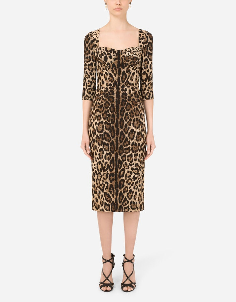 Leopard-print calf-length cady dress - 1