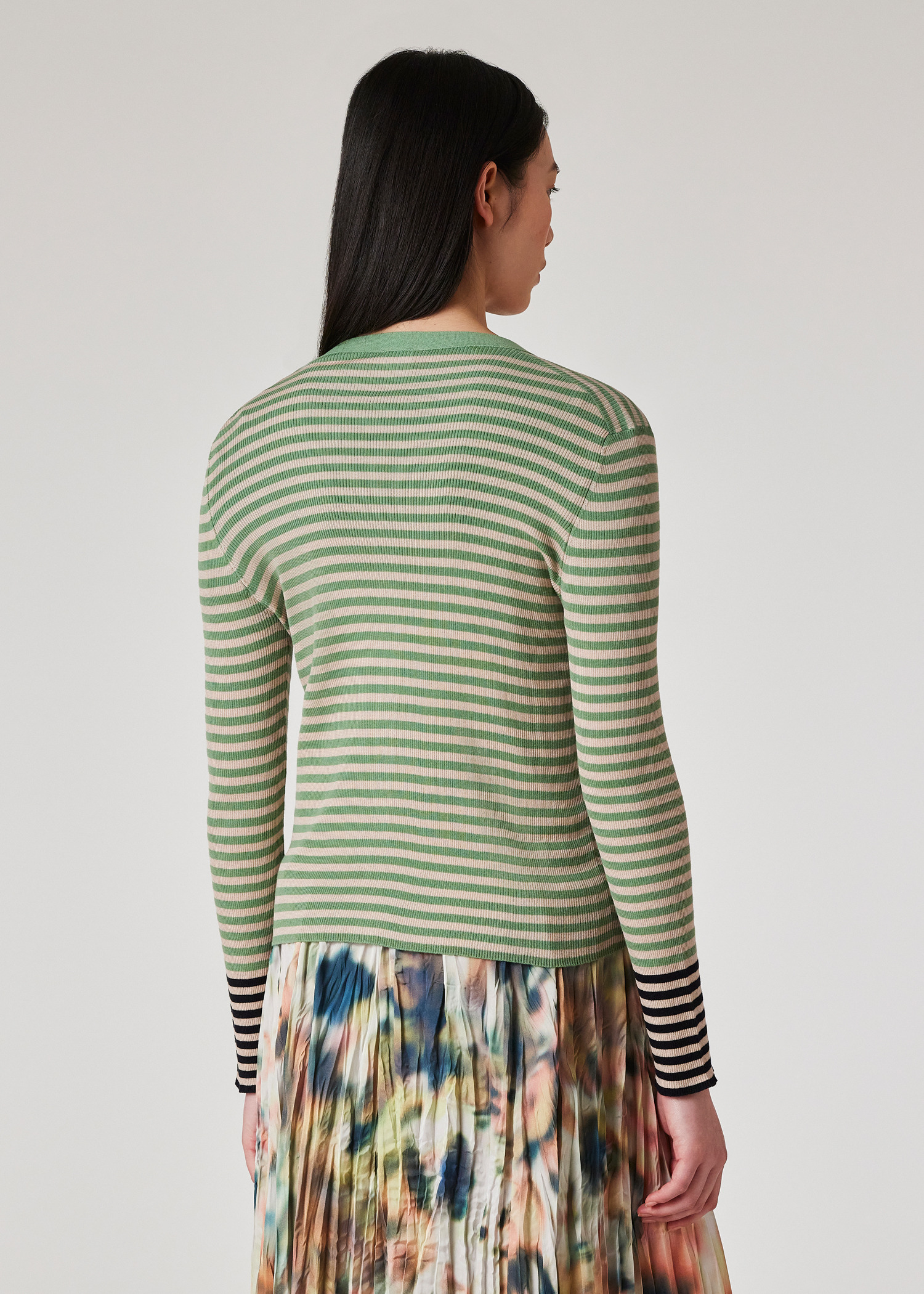 Women's Organic Cotton Green Stripe Cardigan - 5