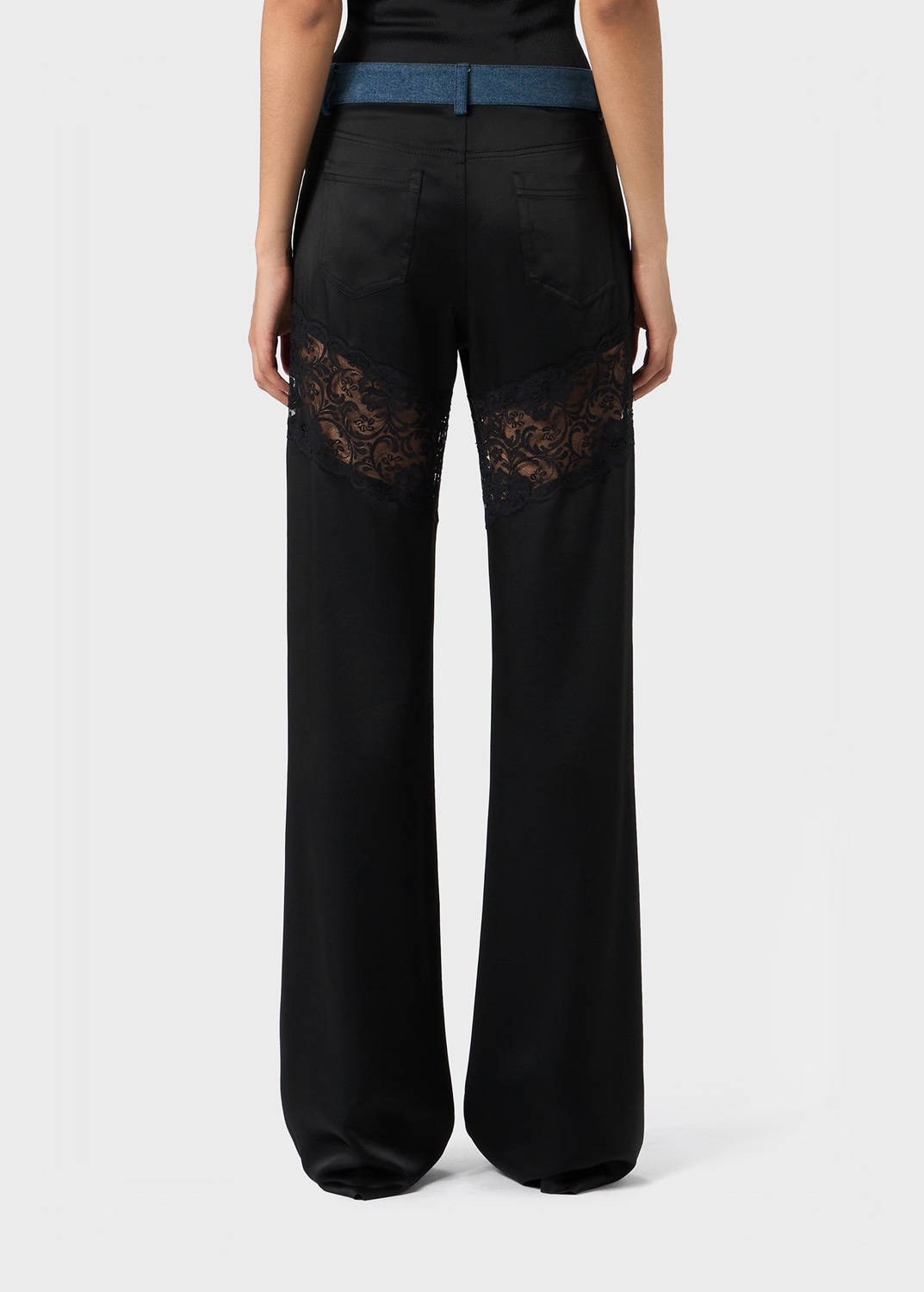 SATIN PANTS WITH DENIM AND LACE INSERTS - 4