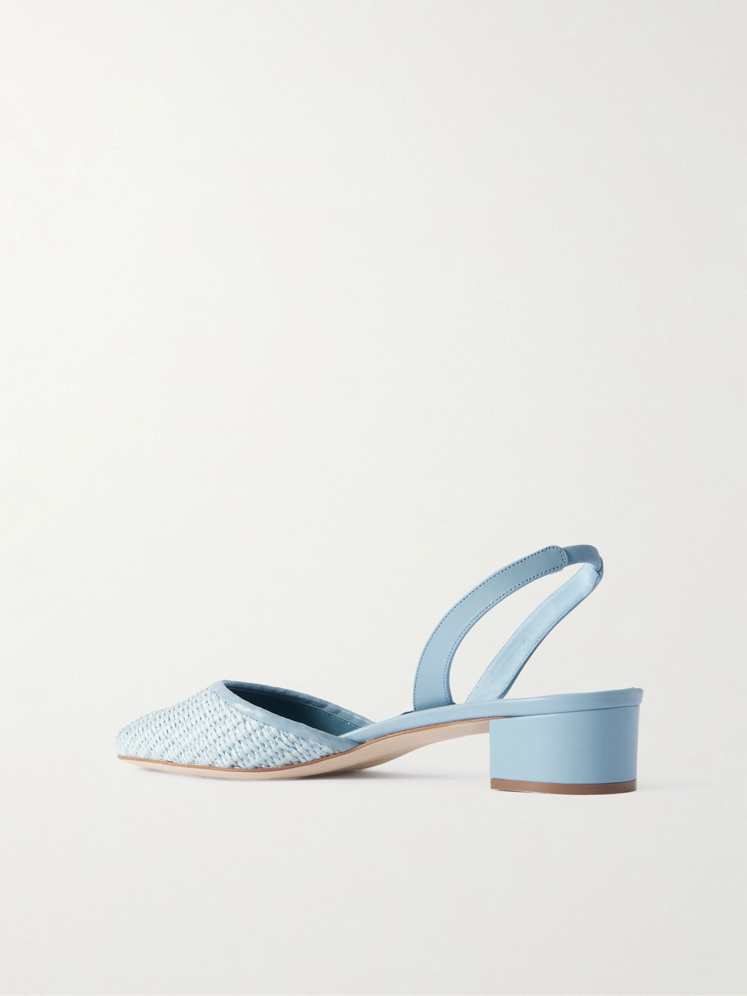 Raffro 30 leather-trimmed raffia slingback pumps Light blue - 3