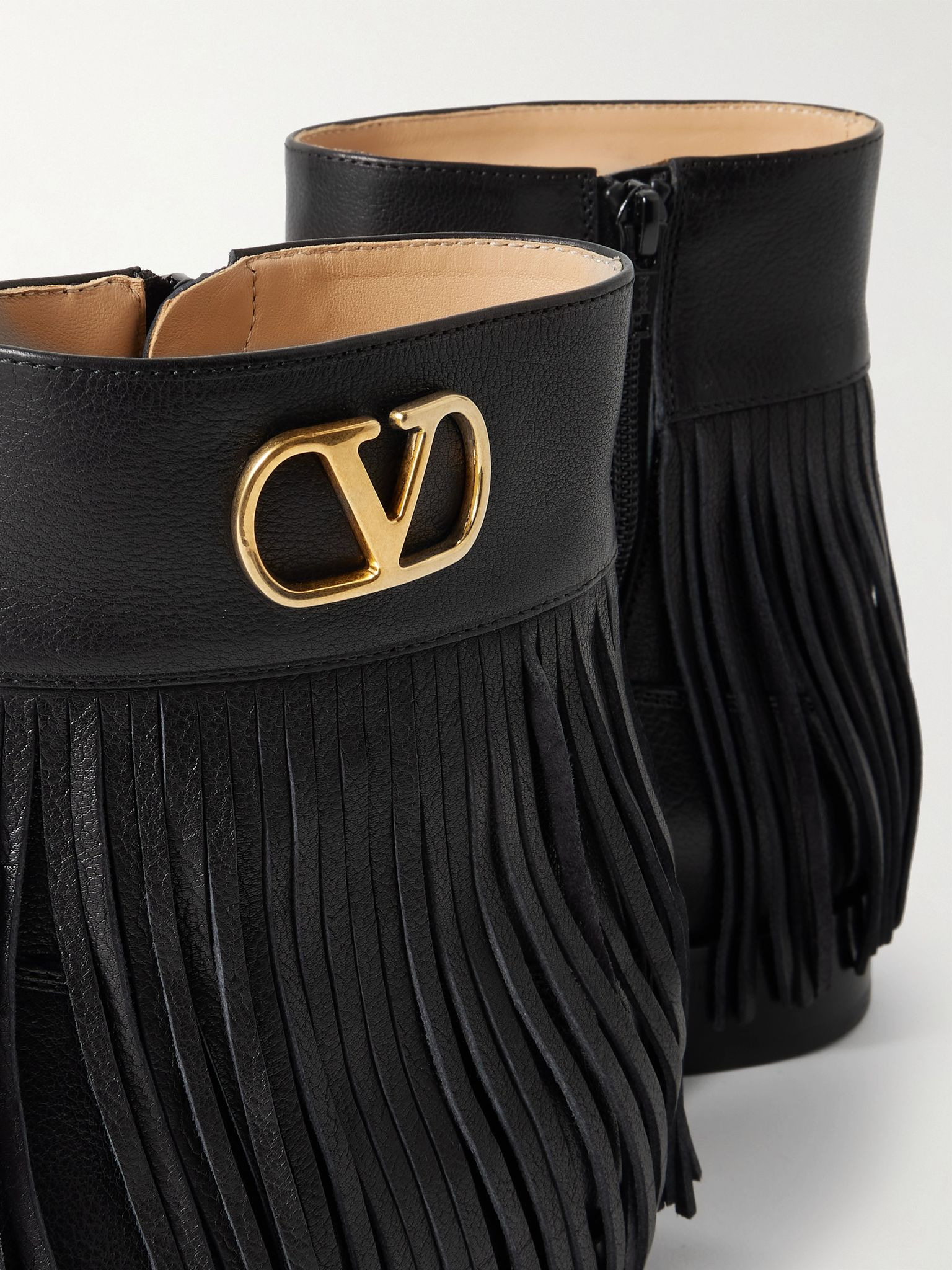 Logo-Embellished Fringed Full-Grain Leather Chelsea Boots Black - 4