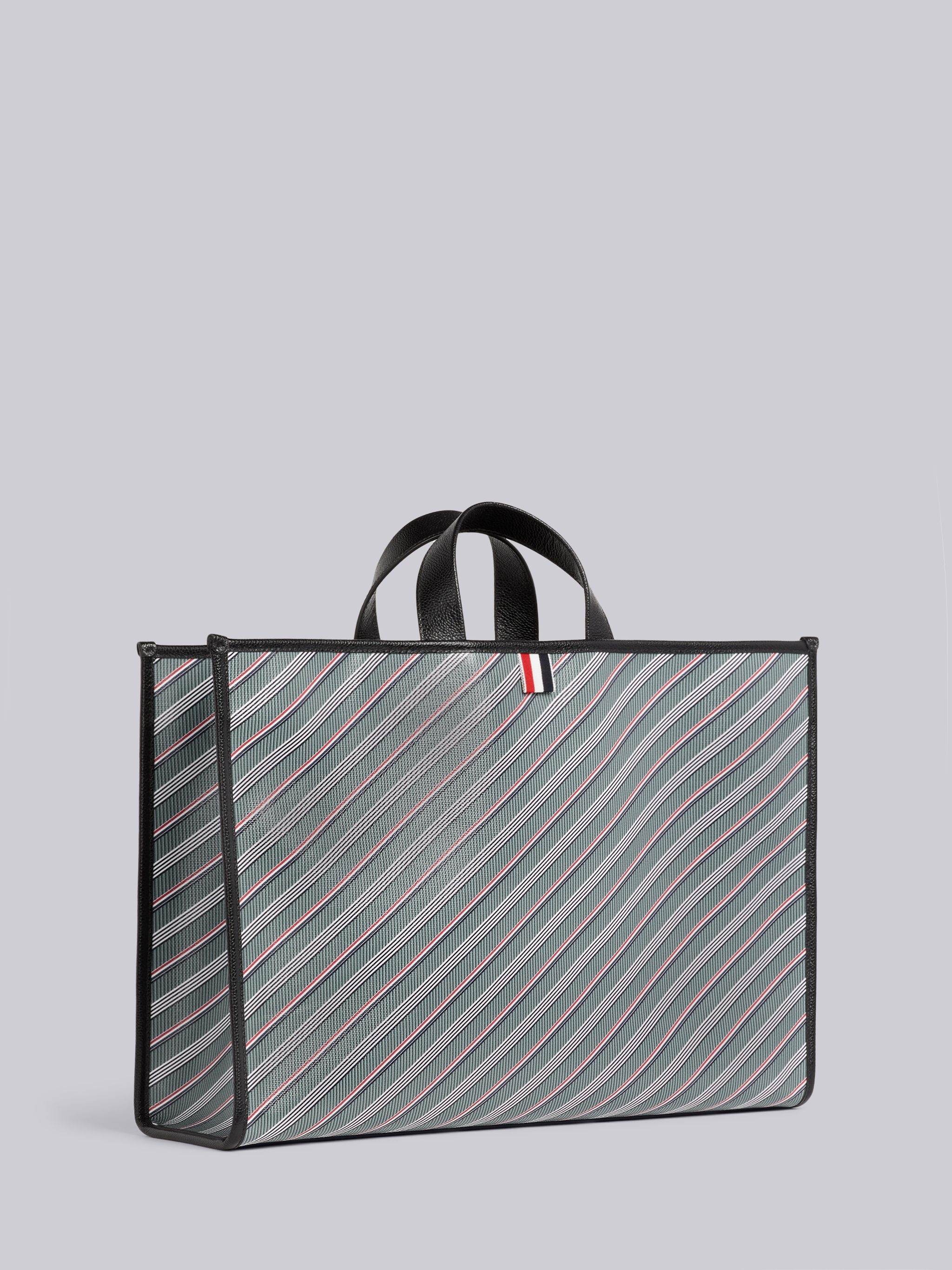 Medium Grey Monogram Stripe Coated Canvas Leather Detail Squared Tote - 3