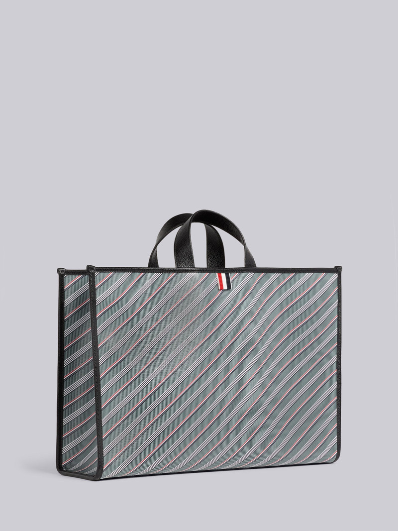 Medium Grey Monogram Stripe Coated Canvas Leather Detail Squared Tote 3