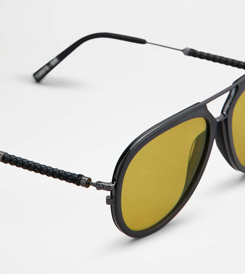 SUNGLASSES WITH TEMPLES IN LEATHER - GREY 4