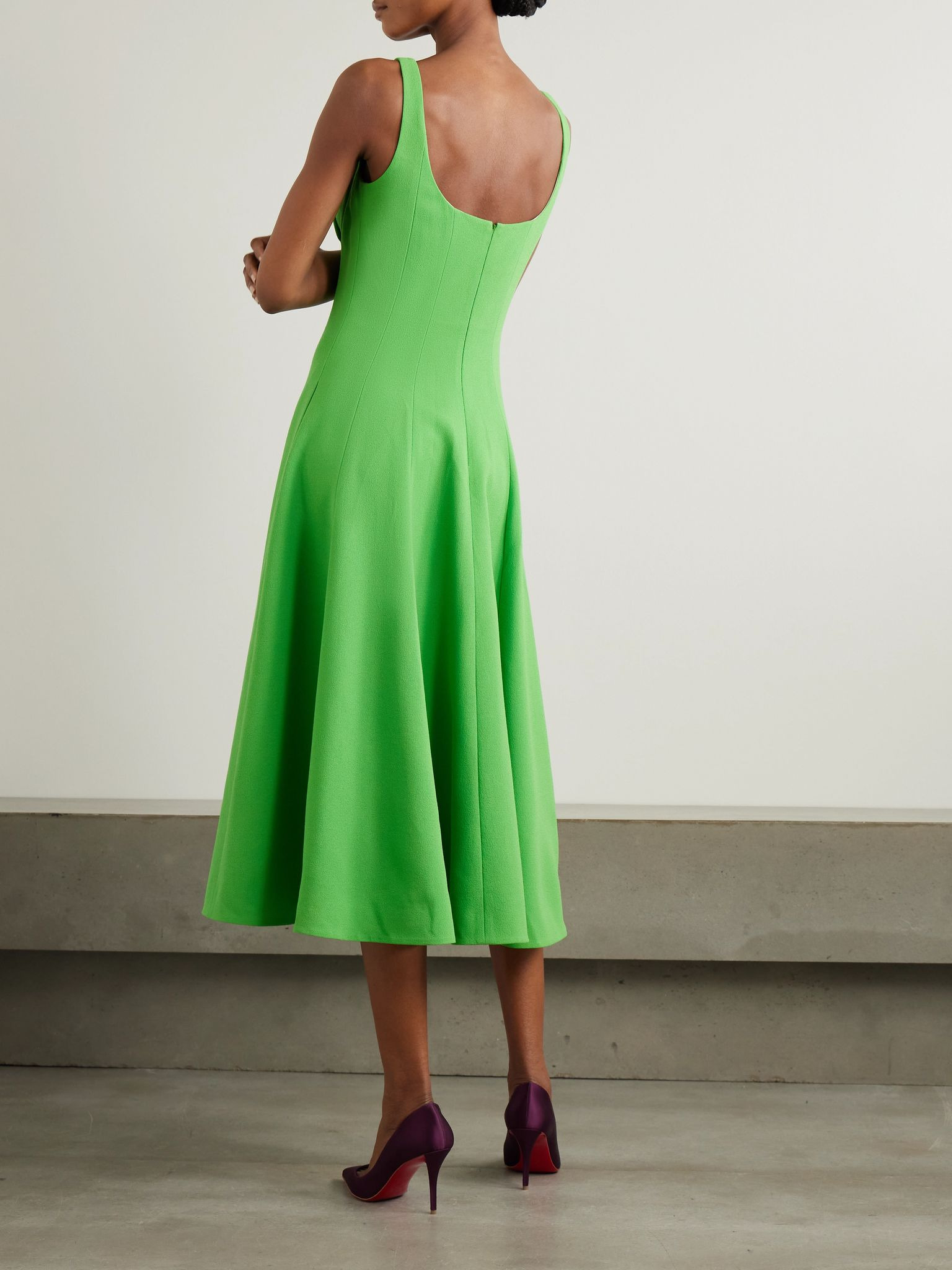 Collins pleated paneled wool-crepe midi dress Bright green - 3