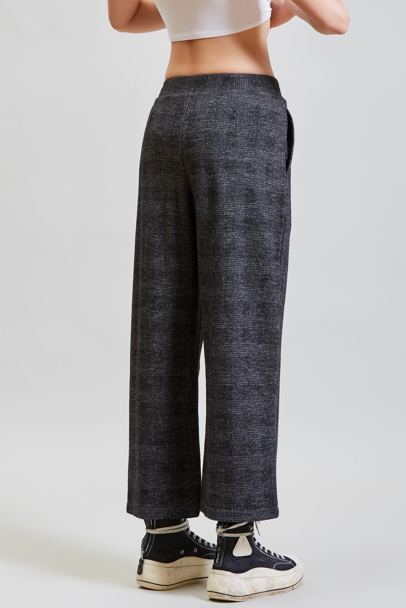CROPPED PLEATED WIDE LEG PANT - GREY GLEN PLAID | R13 - 5