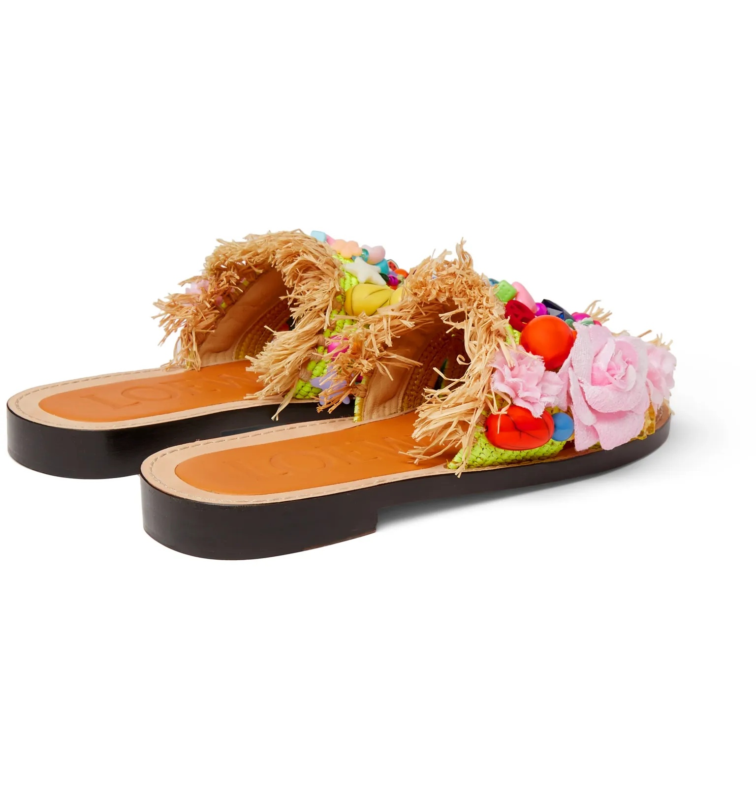 + Paula's Ibiza Embellished Frayed Raffia and Leather Slides - 3