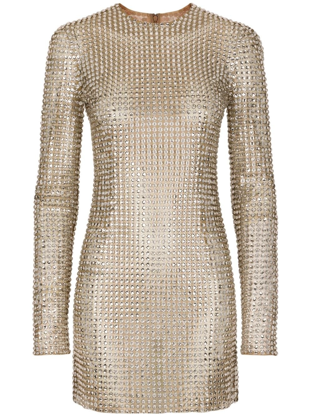 crystal-embellished mesh minidress - 1