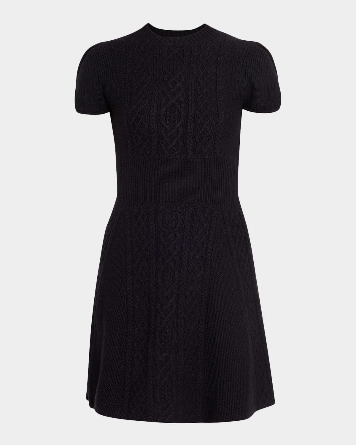 Mock-Neck Cable-Knit Wool Mini Dress - 1