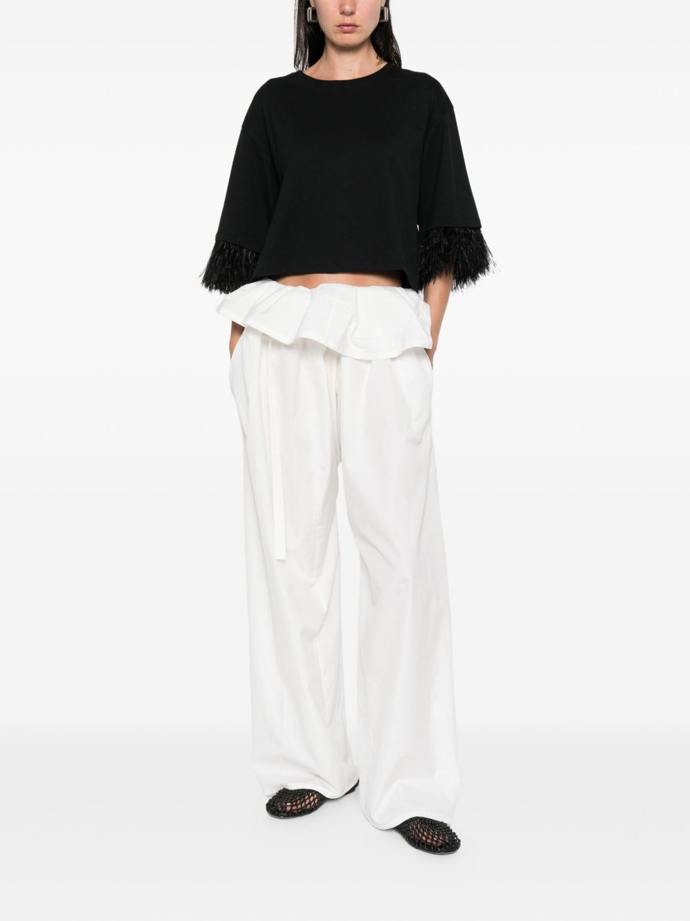 feather-trimmed cotton top - 2