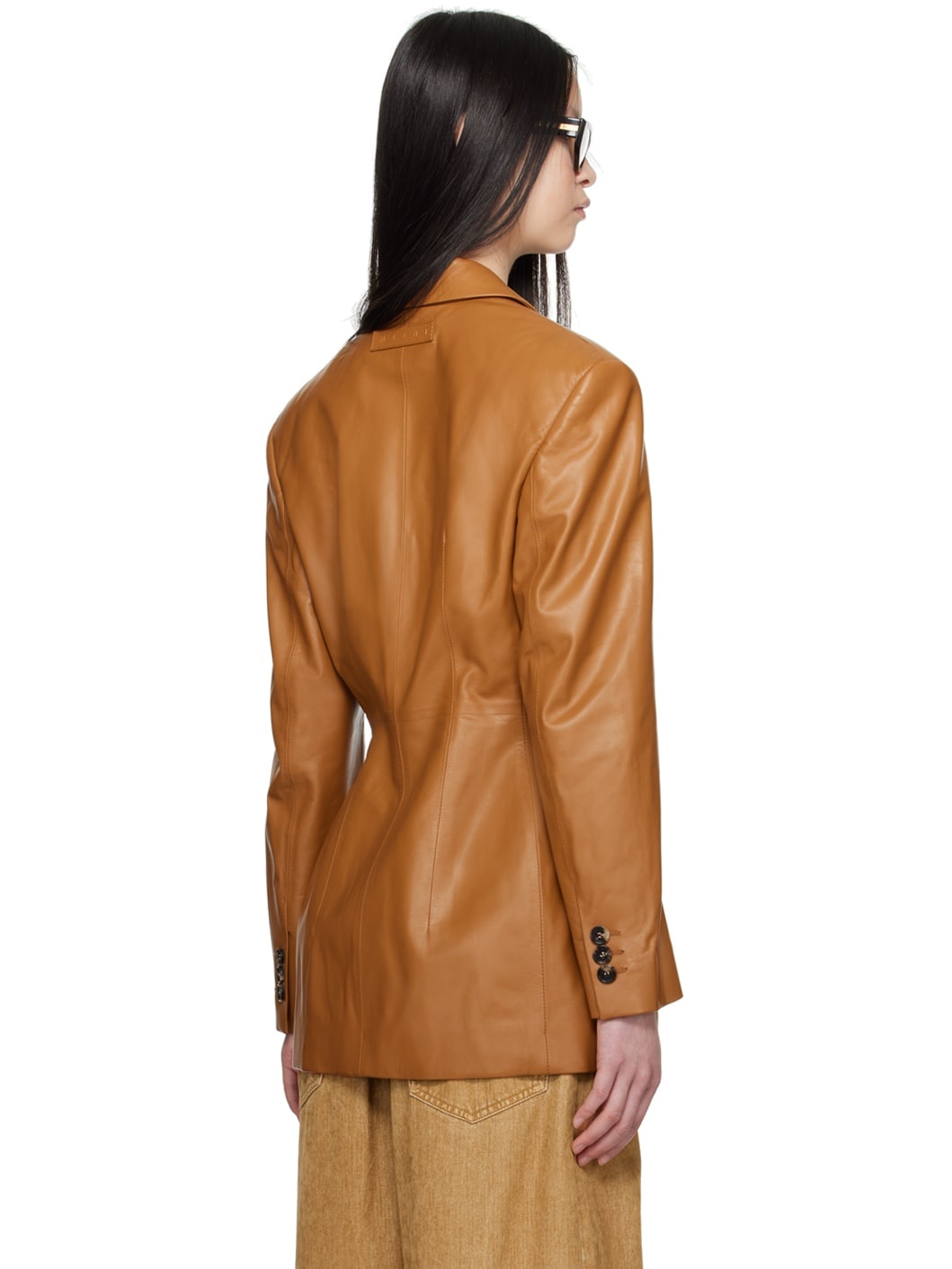 Brown Peaked Lapel Leather Jacket - 3