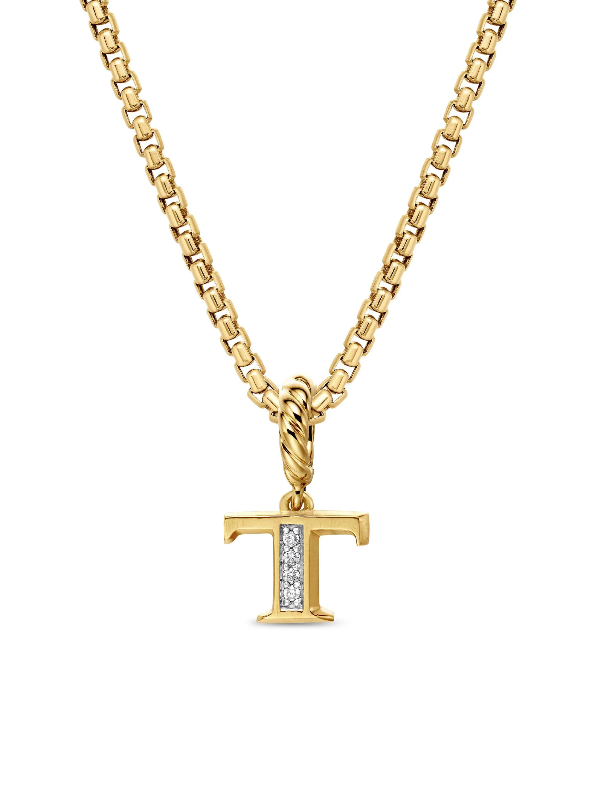 Women's Pavé Initial Pendant in 18K Yellow Gold - Initial T - 1