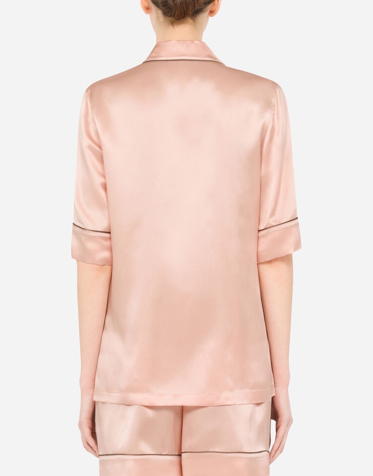 Short-sleeved satin pajama shirt with DG embroidery - 3
