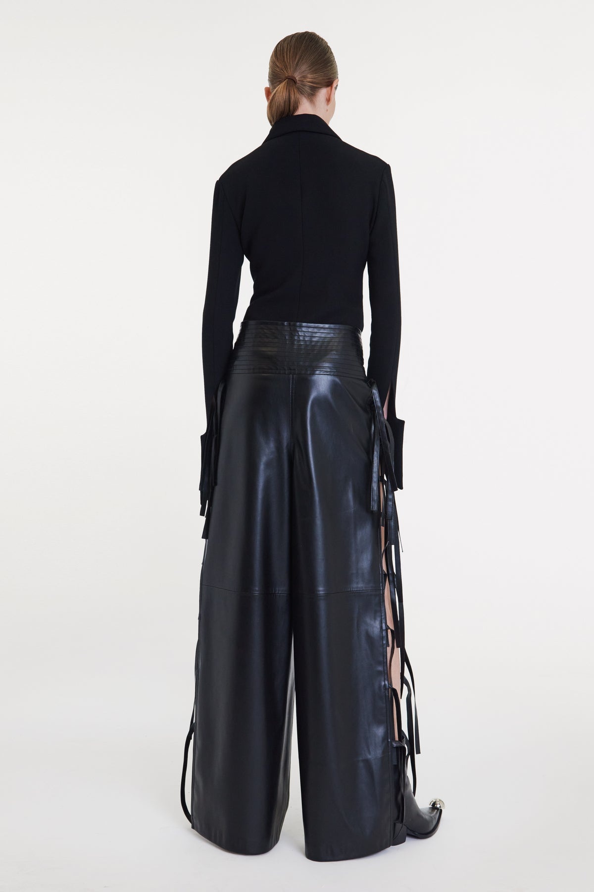 WIDE LEG PANTS WITH SIDE TIES BLACK - 6
