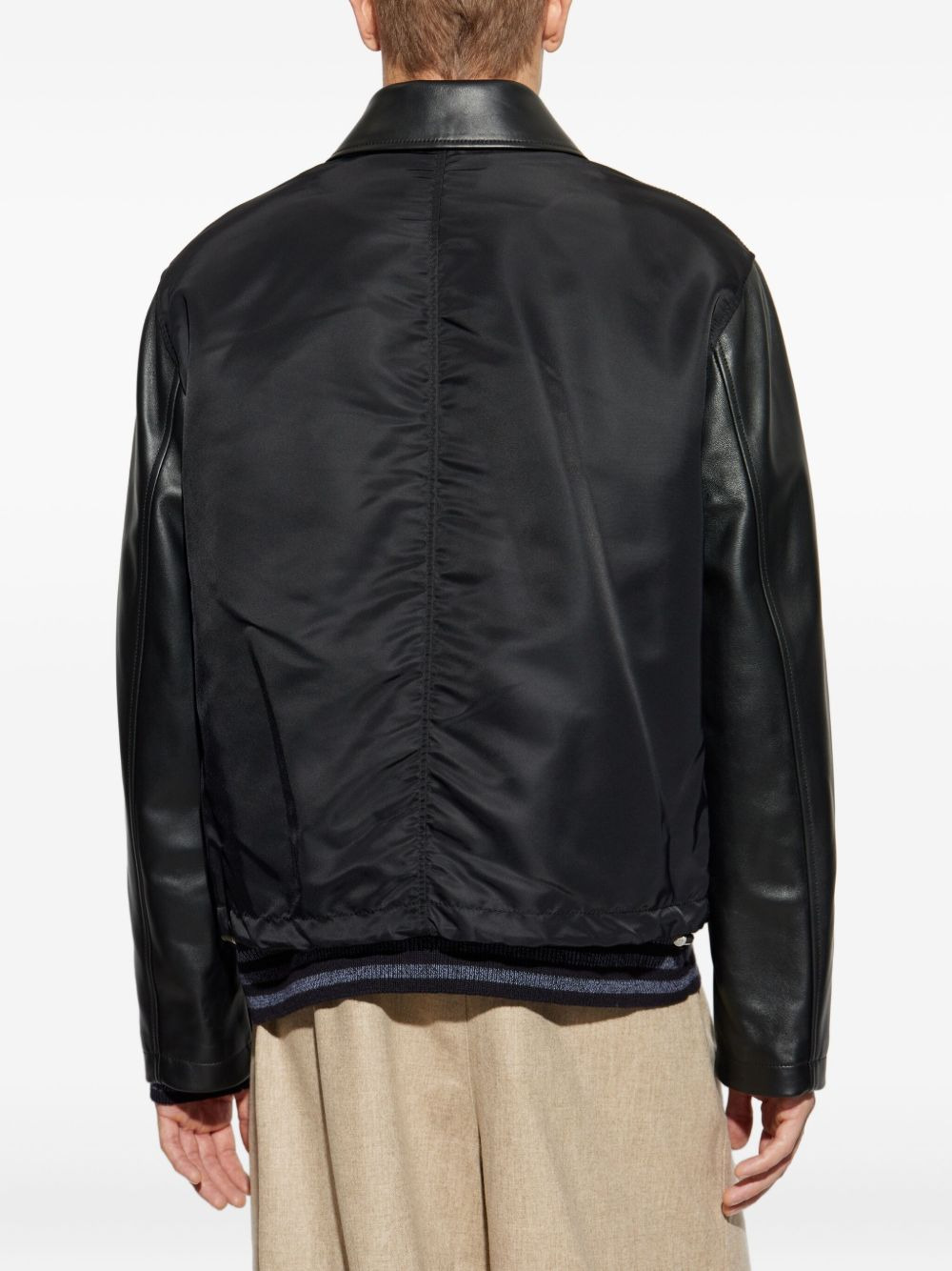 button-fastening pocket leather jacket - 4