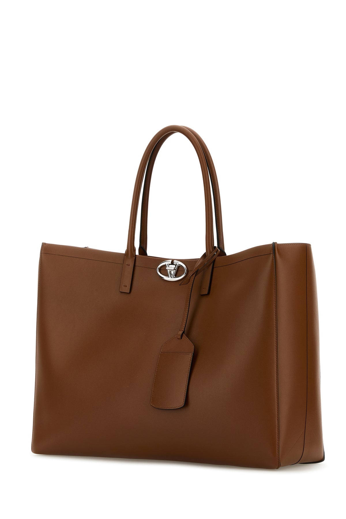 Brown leather VLogo shopping bag - 2