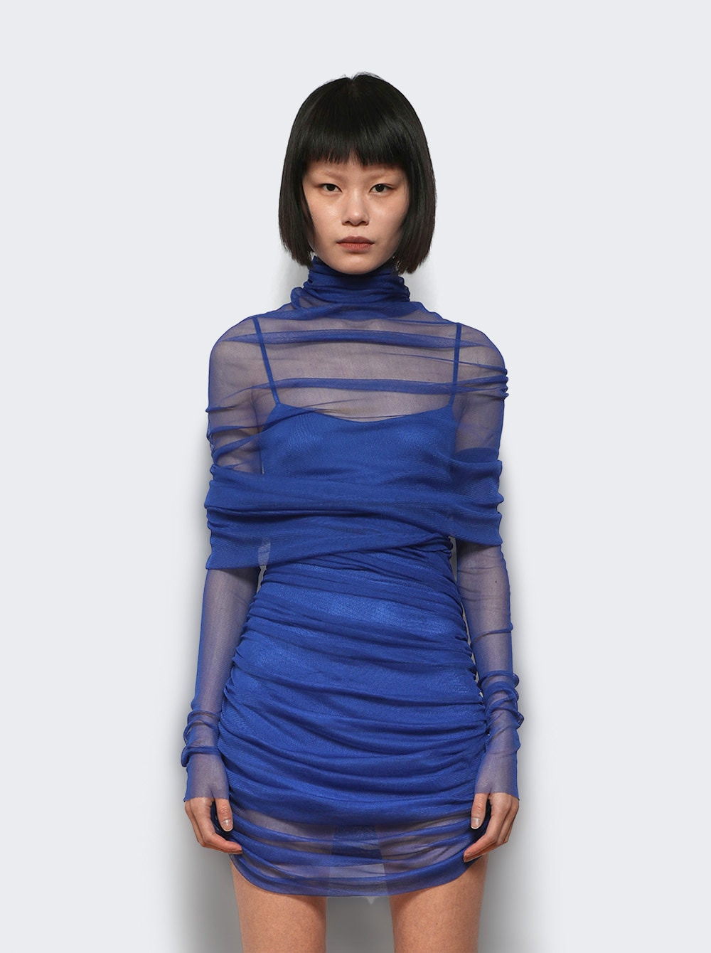 Christo Sheer Wrap Mini Dress Yves Blue - 2